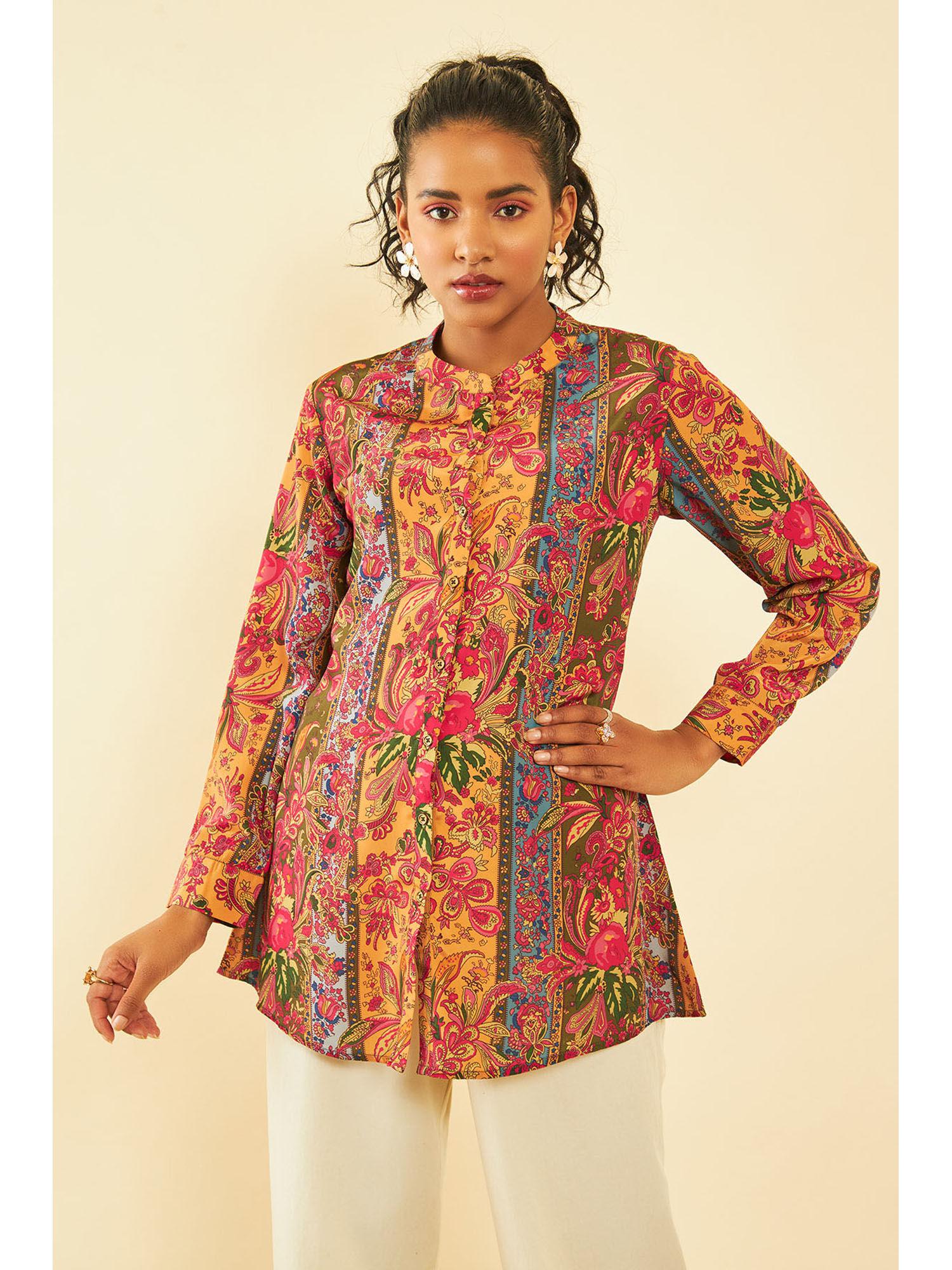 womens multi-color crepe floral print tunic