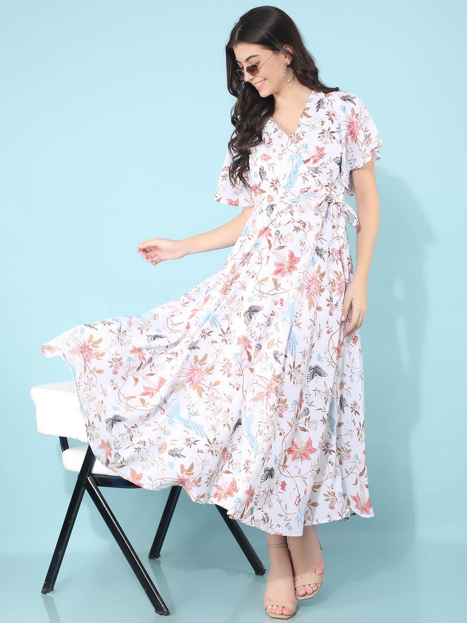 womens multi-color floral print a-line dress