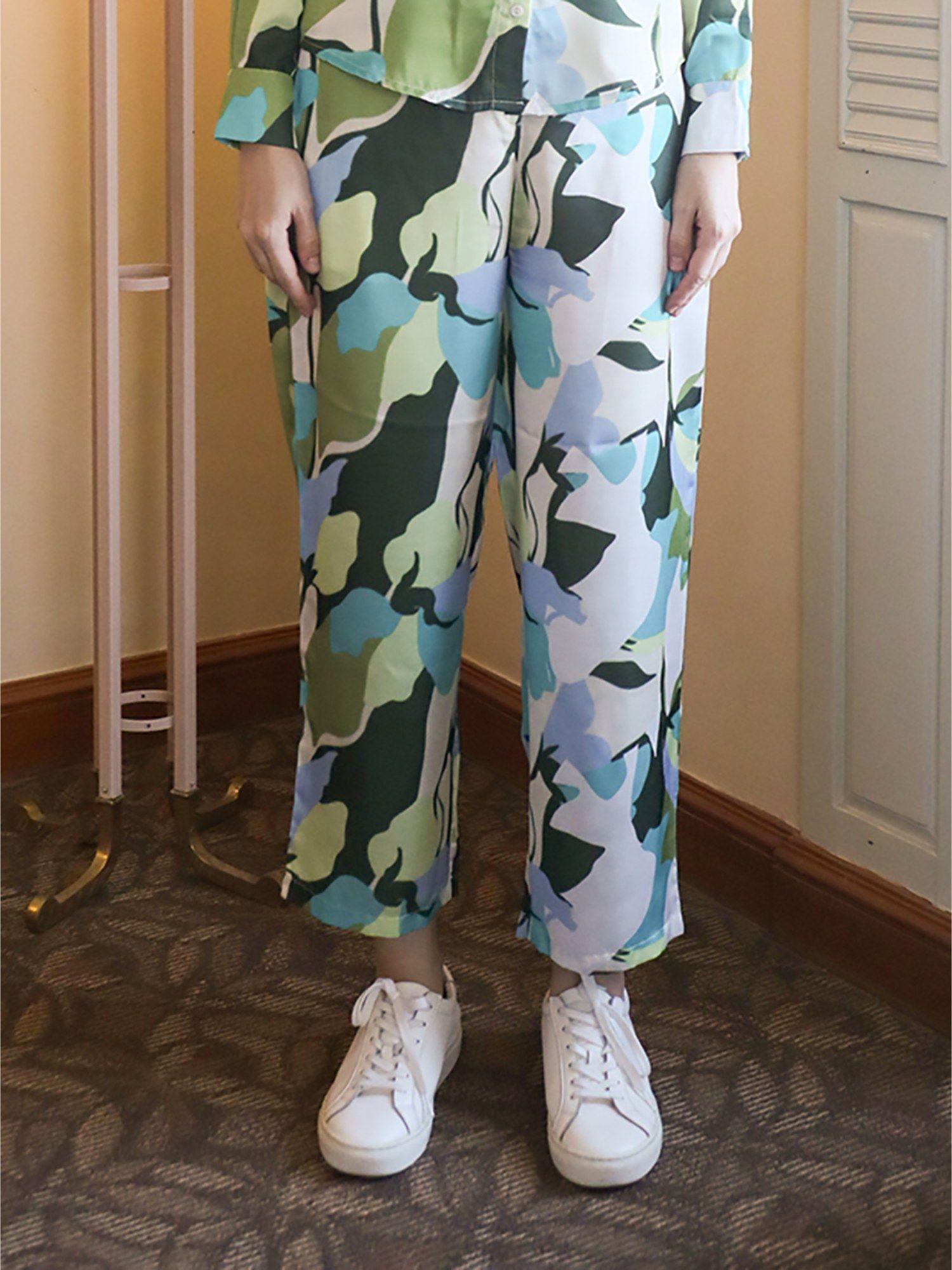 womens multi-color floral printed basic trouser