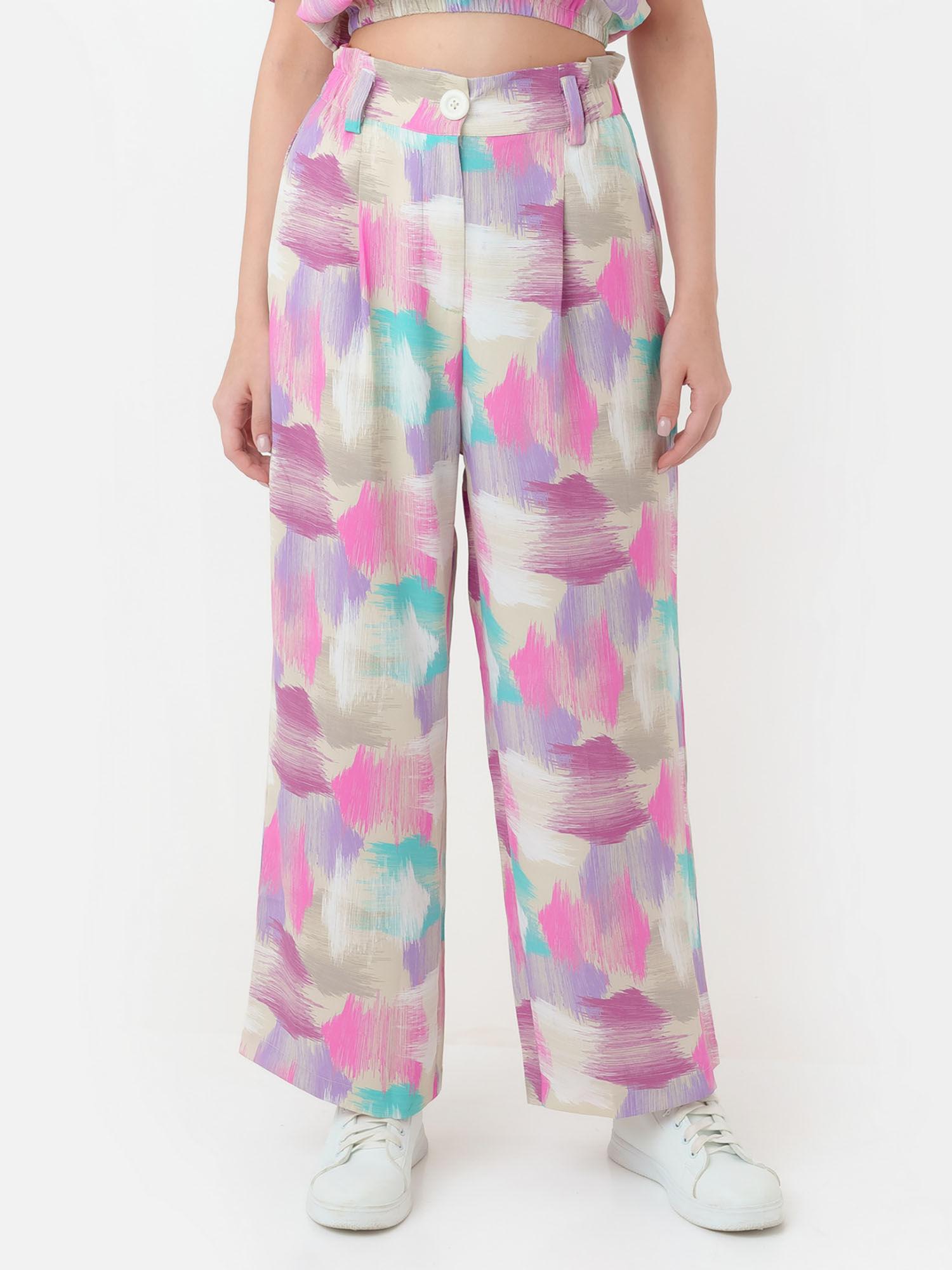 womens multi-color geometric high rise pant