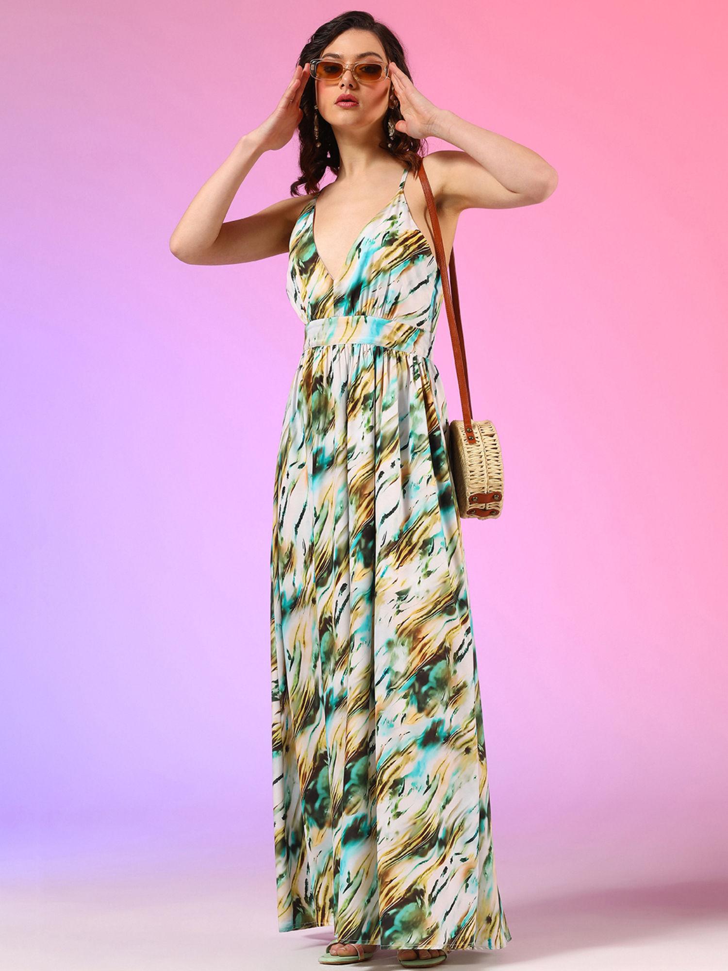 womens multi-color print maxi dress