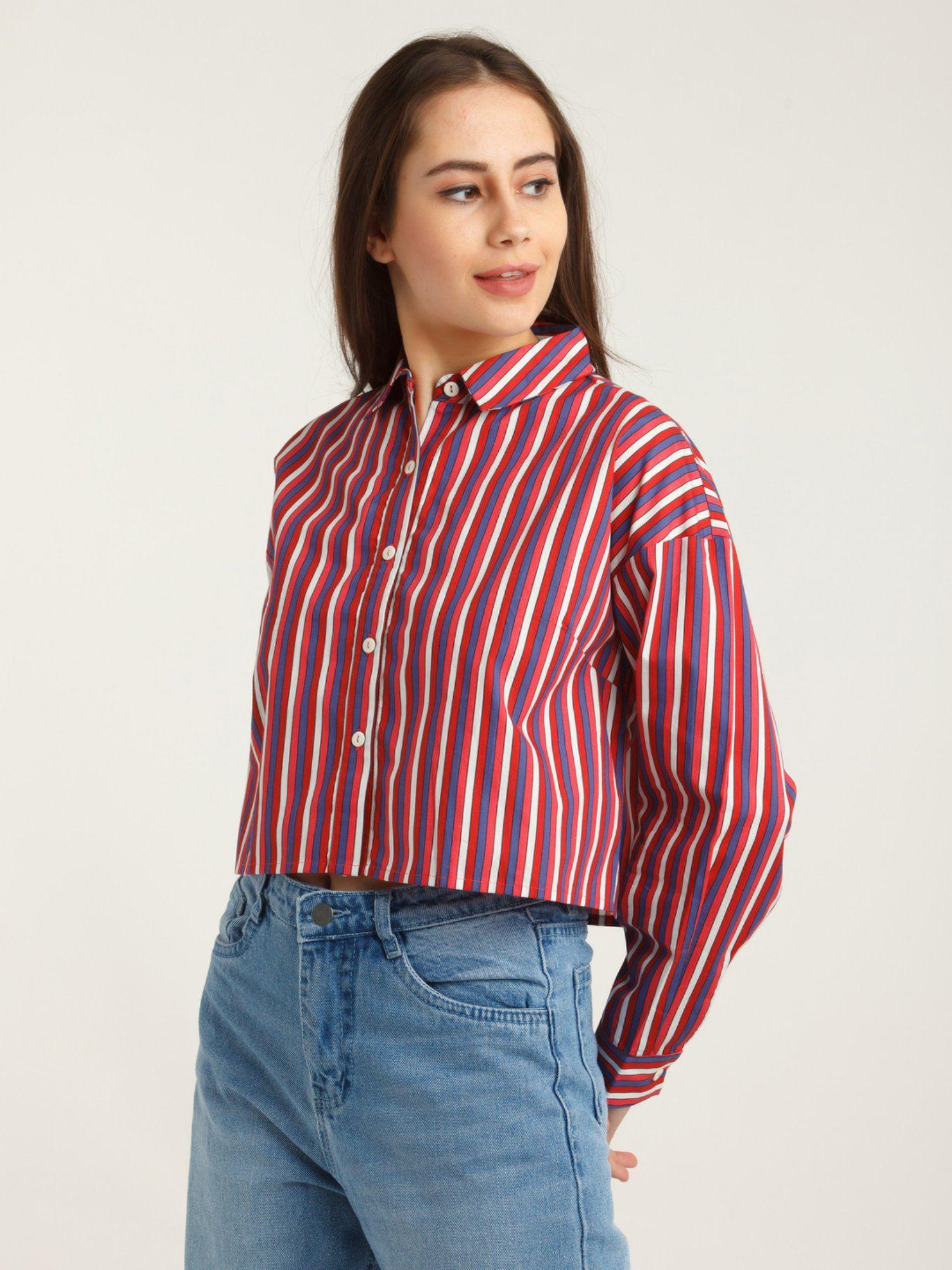 womens multi-color stripes crop top