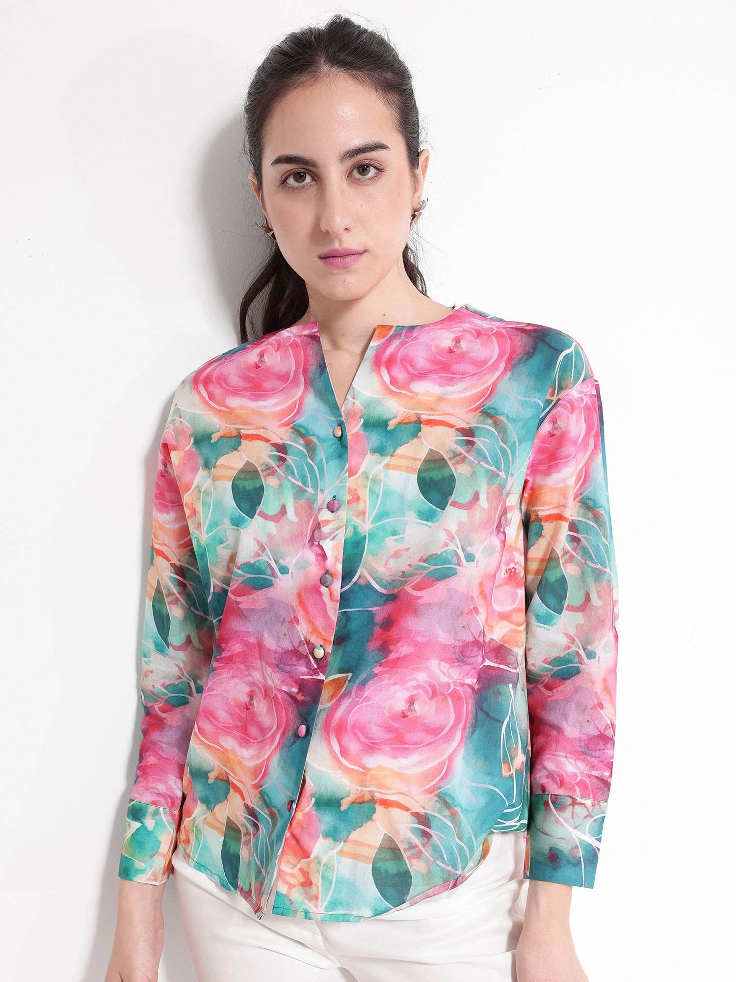 womens multi-color verona floral print shirt