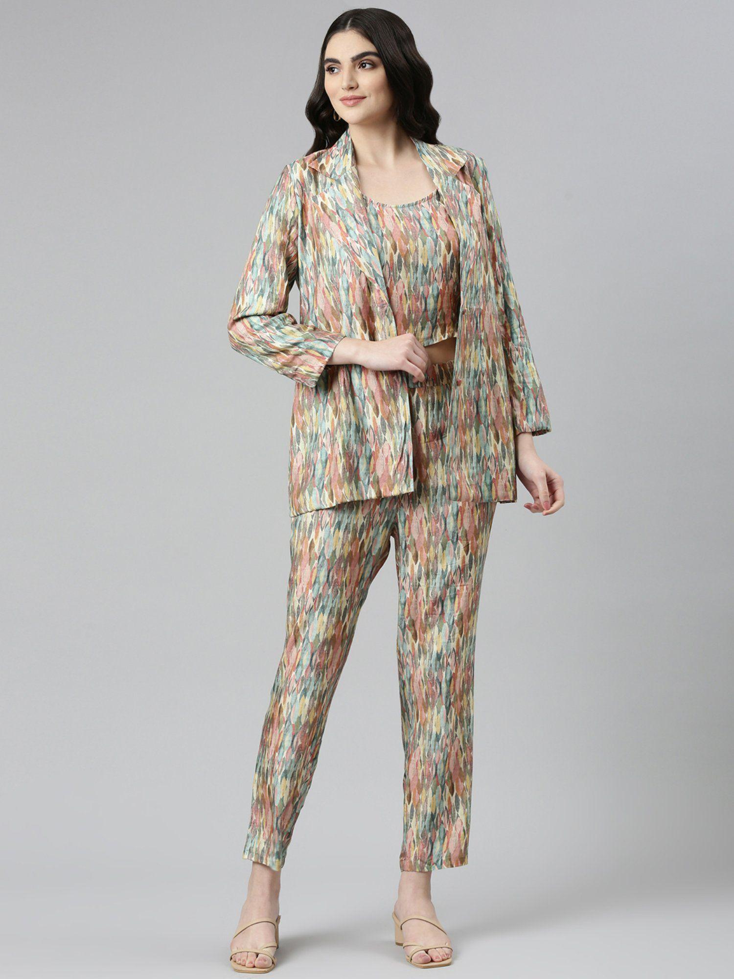 womens multi printed co ord (set of 3)