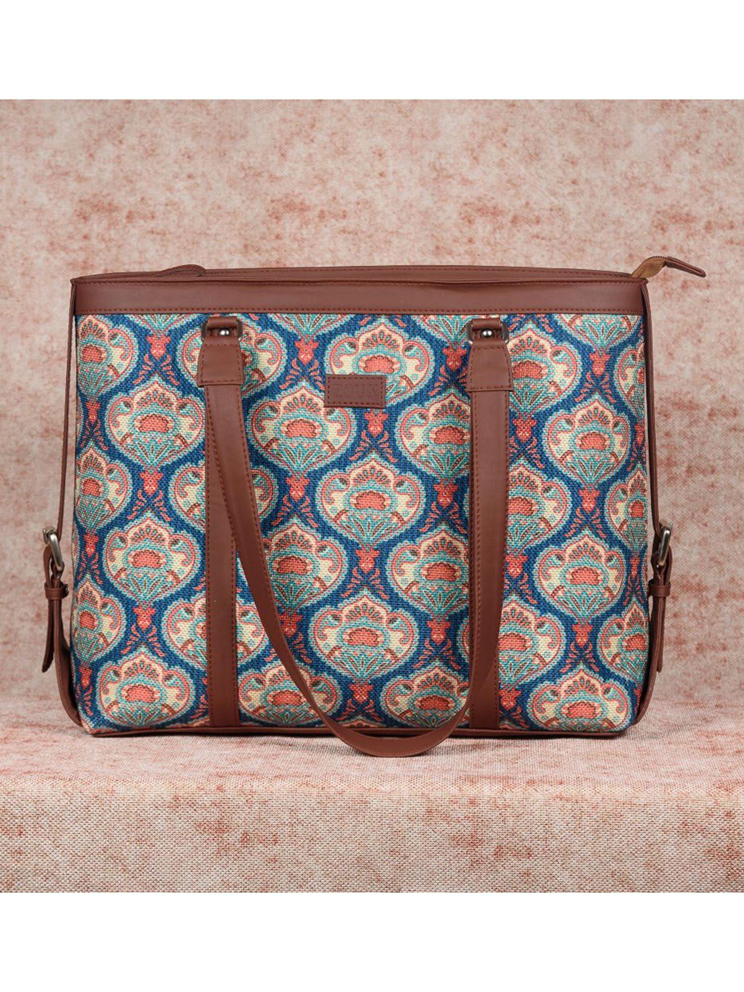 womens multicoloured printed office shoulder bag for 15.6 inch laptop