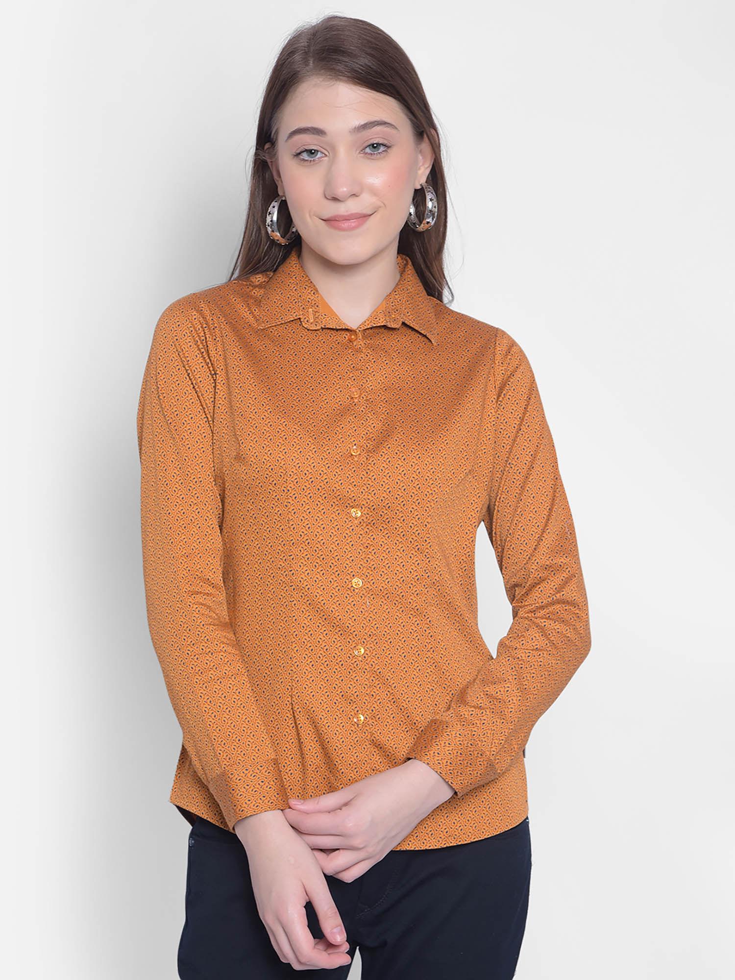 womens mustard color printed shirt