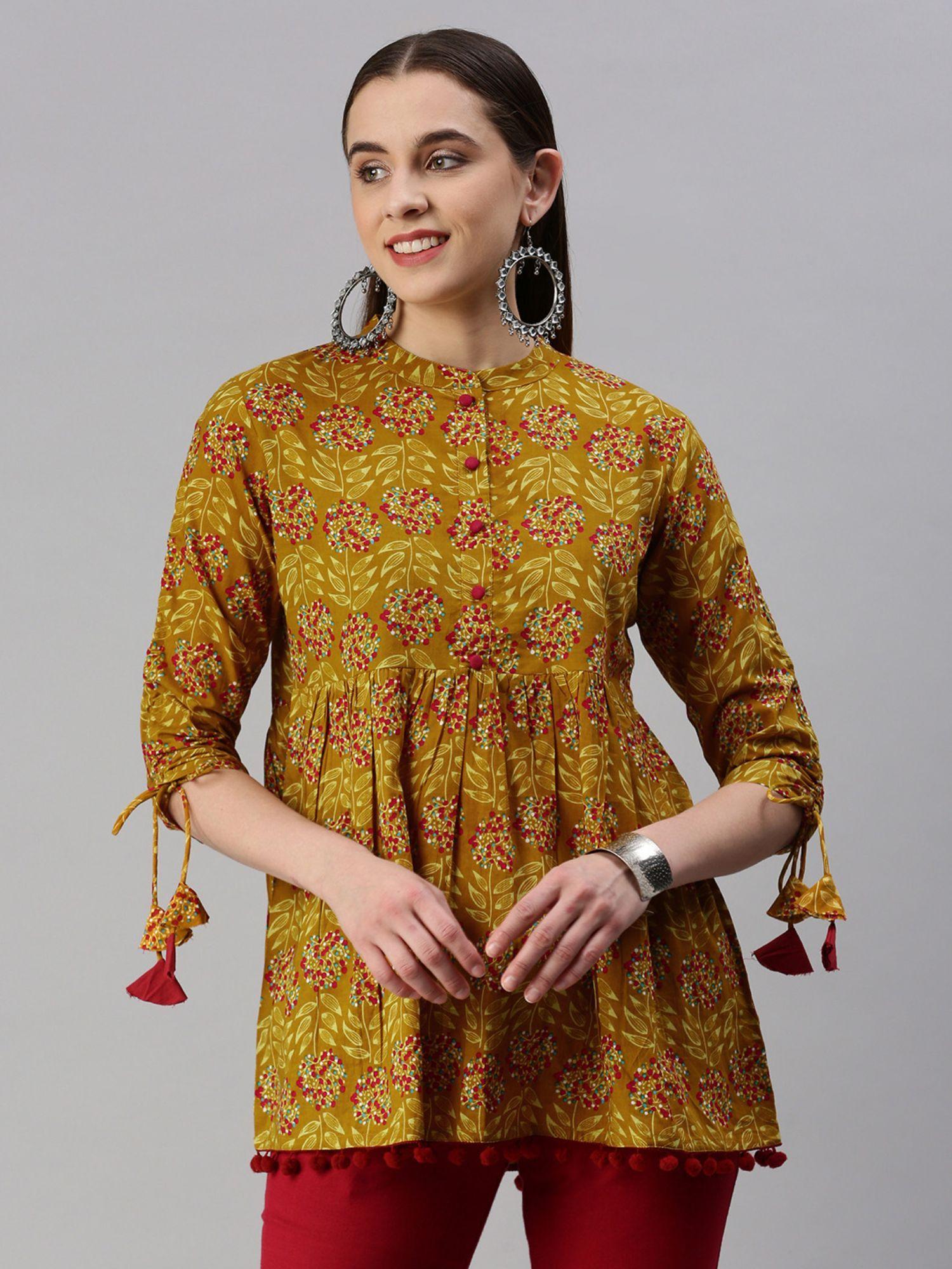 womens mustard floral printed tunic