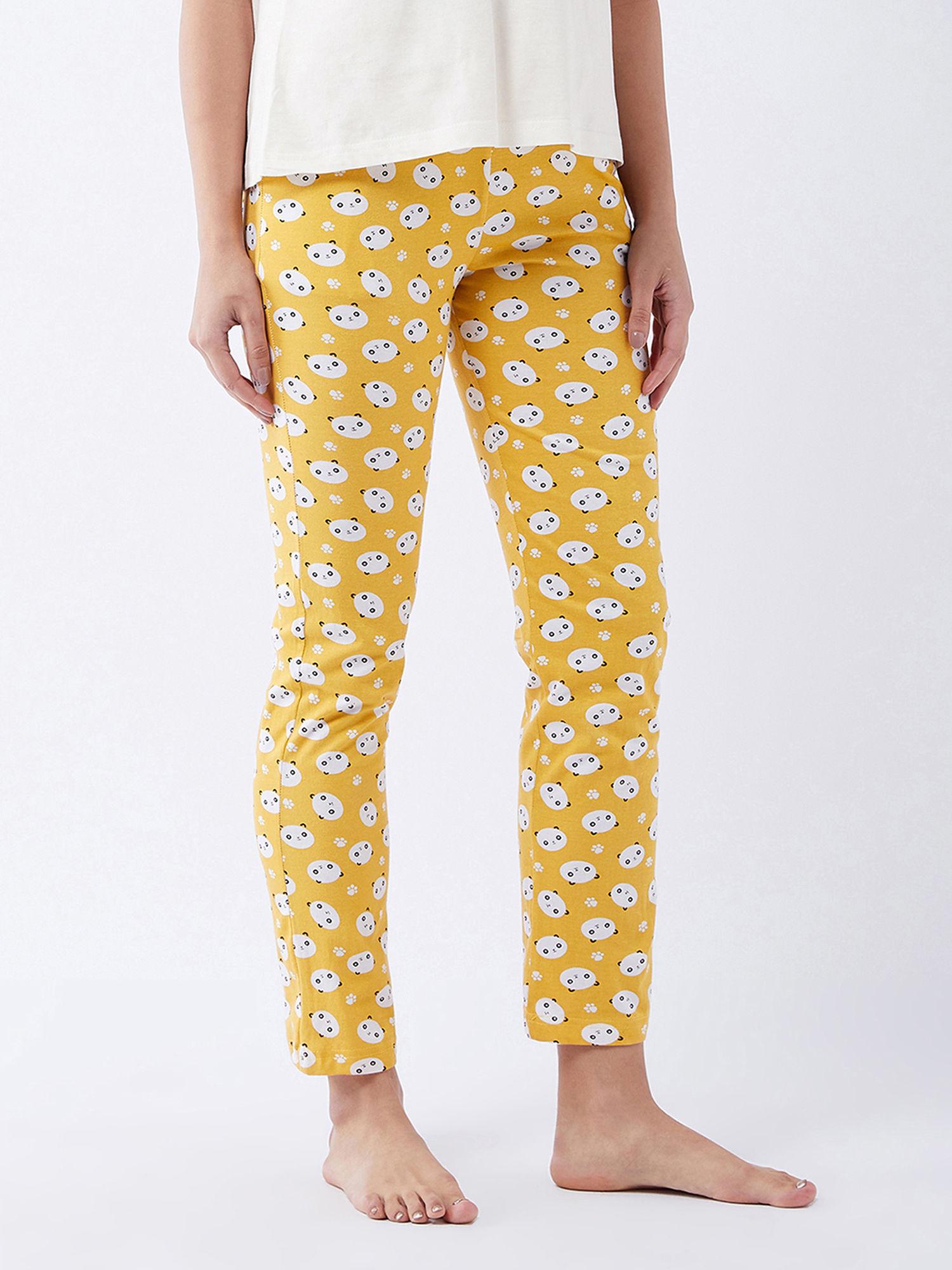 womens mustard printed regular length pajama - yellow