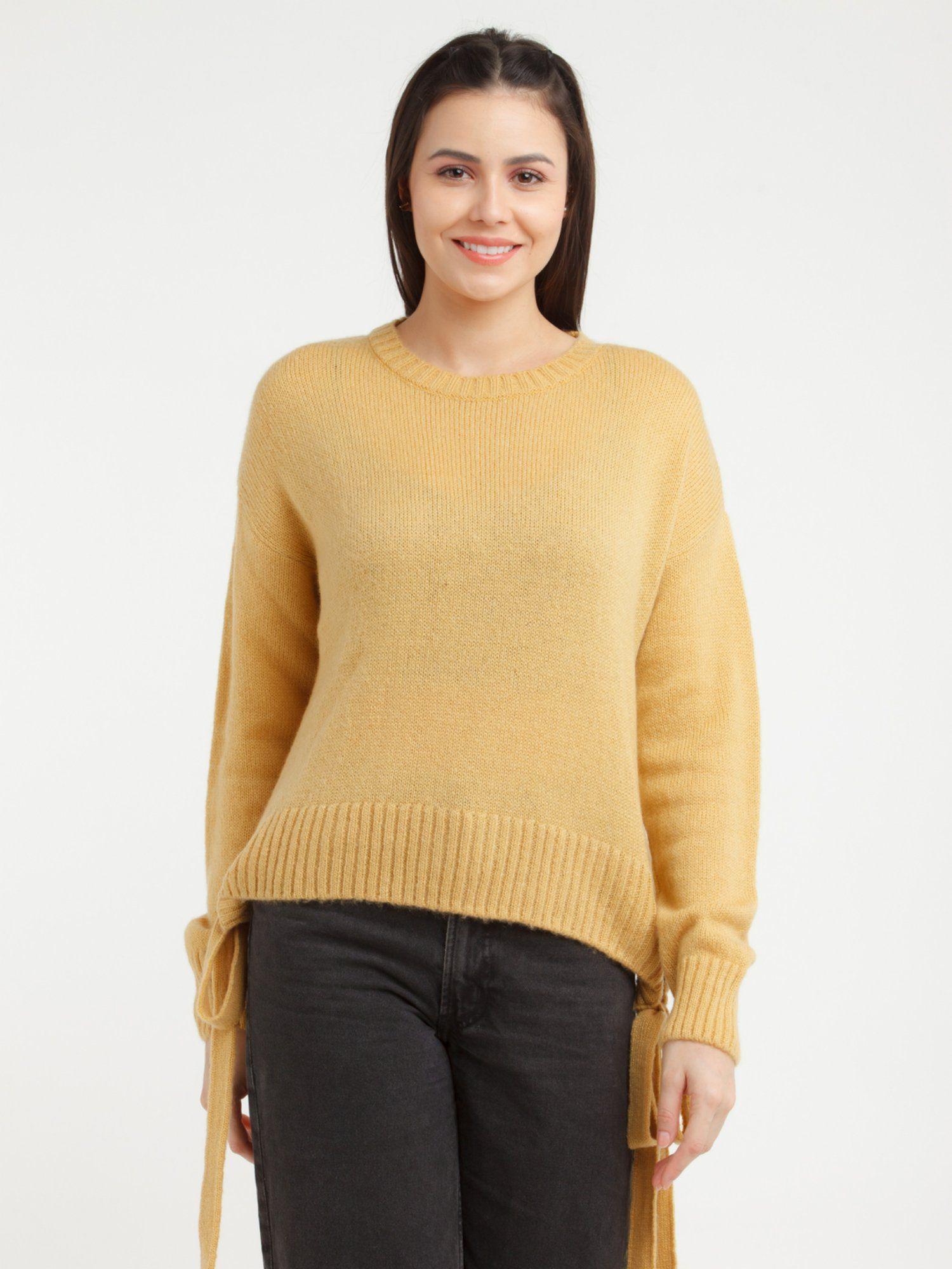 womens mustard solid sweater