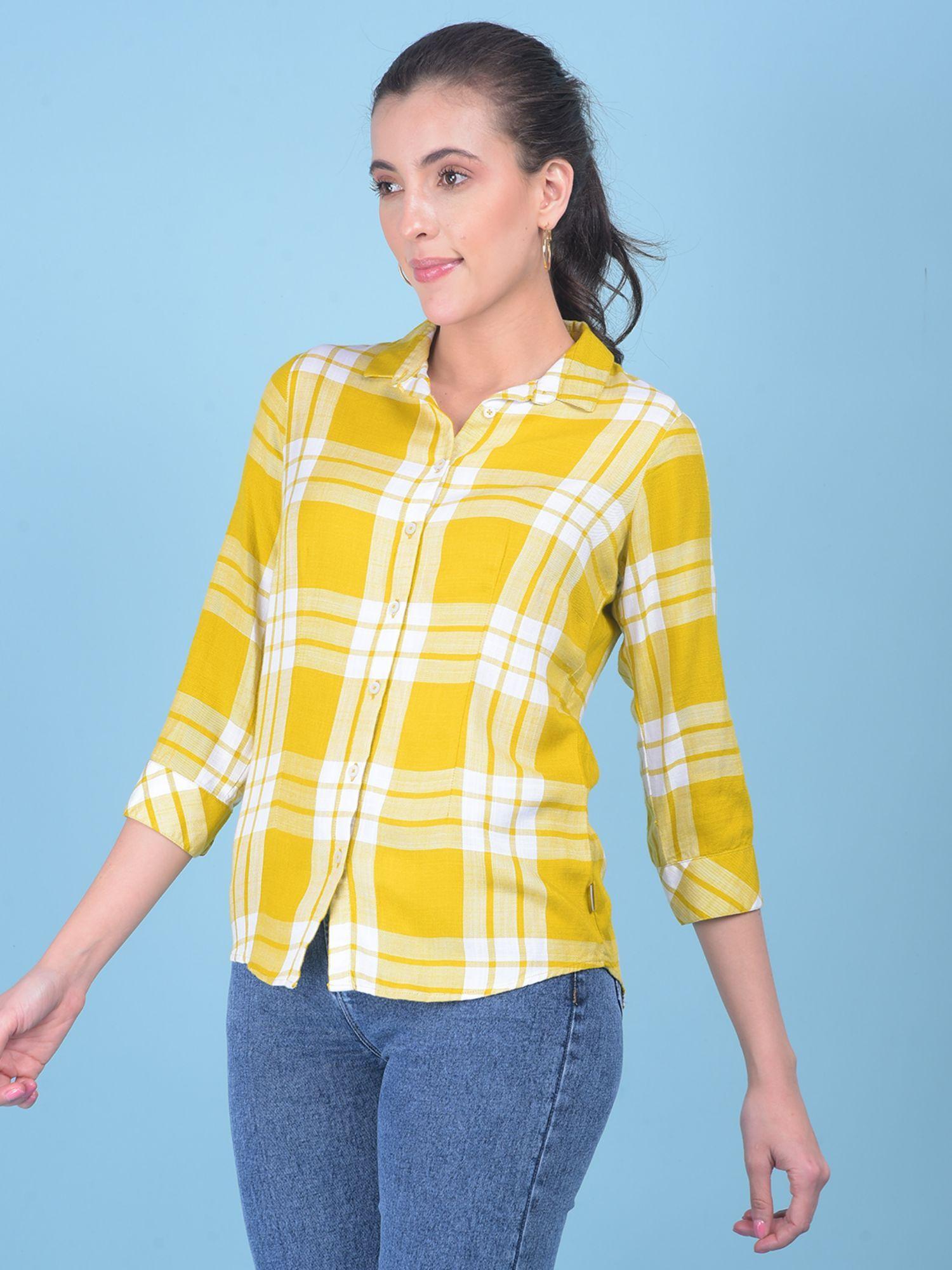 womens mustard tartan check shirt