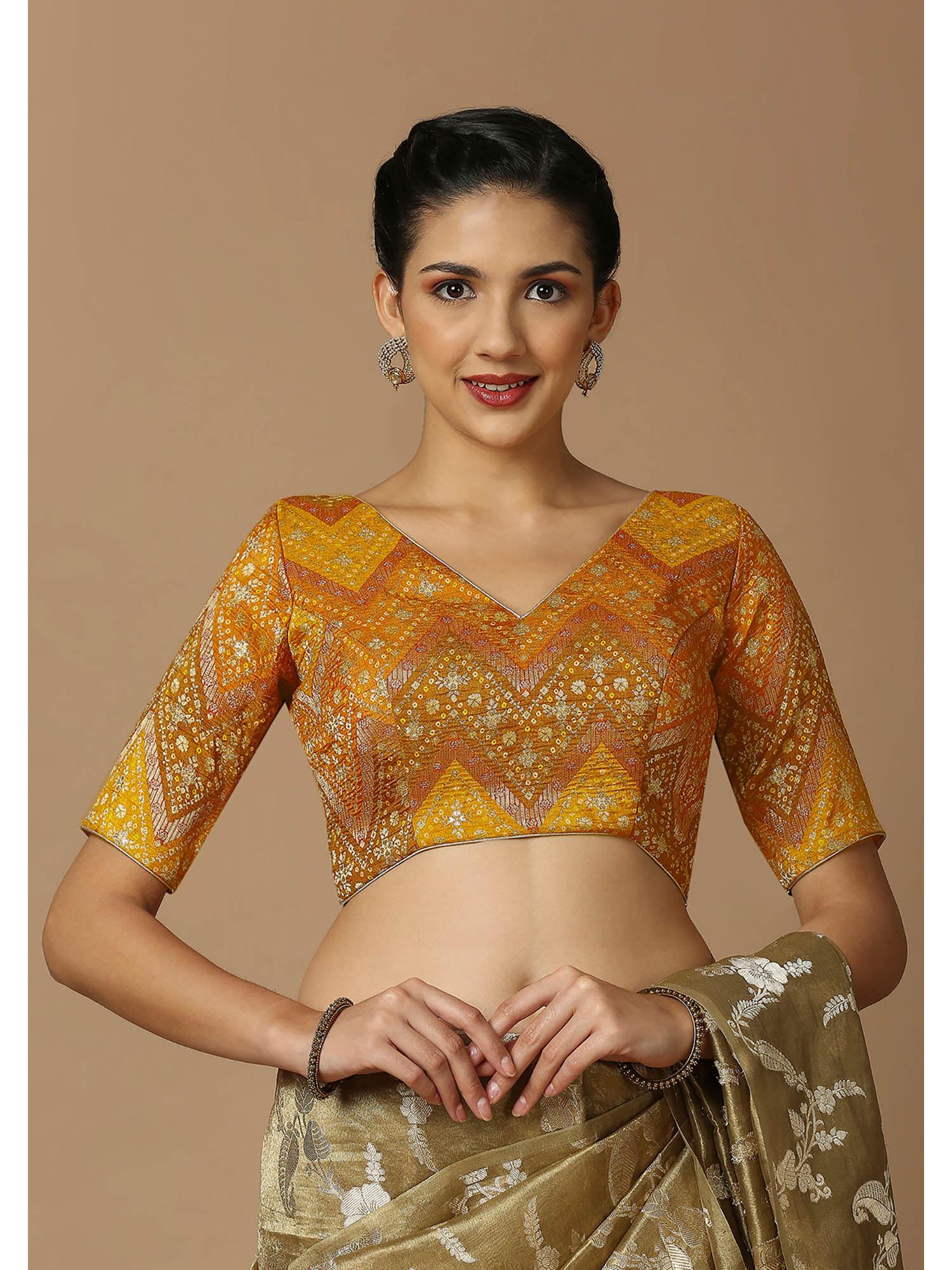 womens mustard woven design stitched blouse