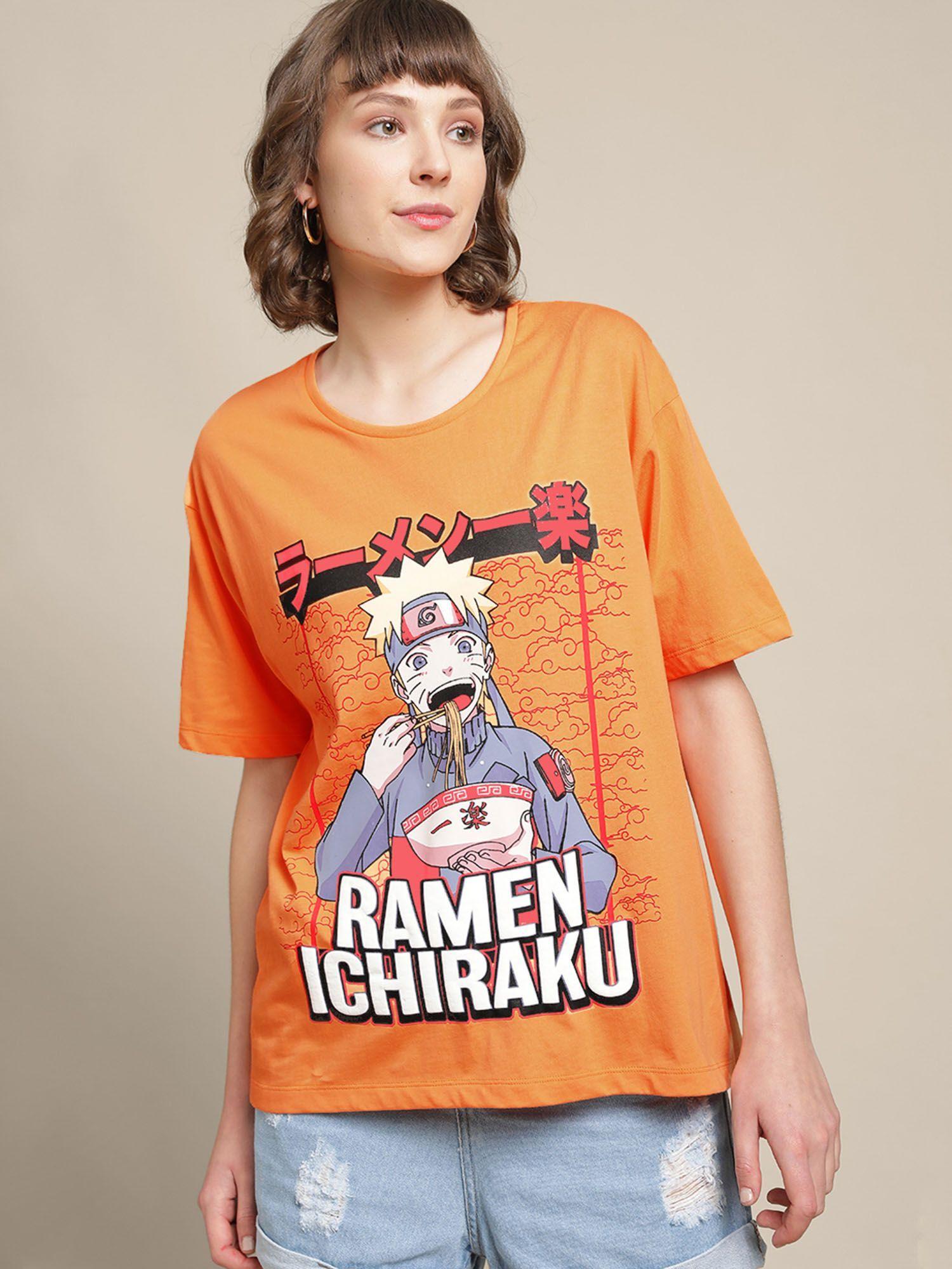 womens naruto printed half sleeve orange t-shirt