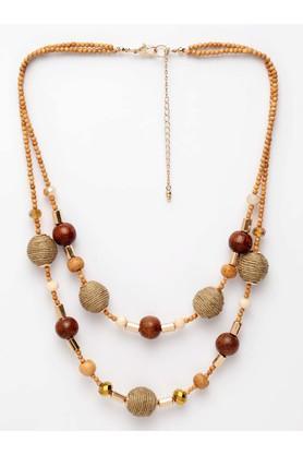 womens natural wood jute ball necklace