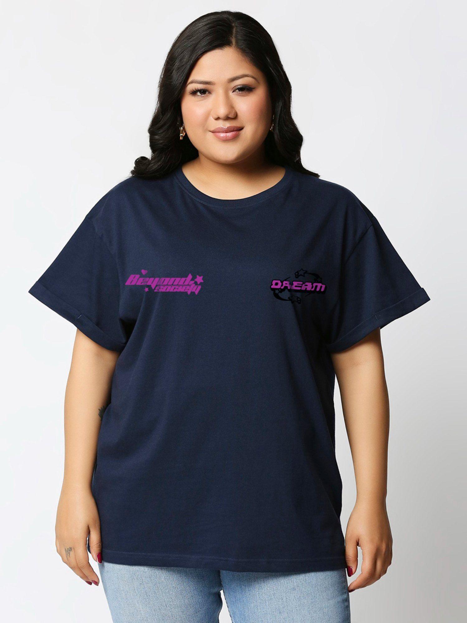 womens navy blue cyborg dreams graphic printed plus size boyfriend t-shirt