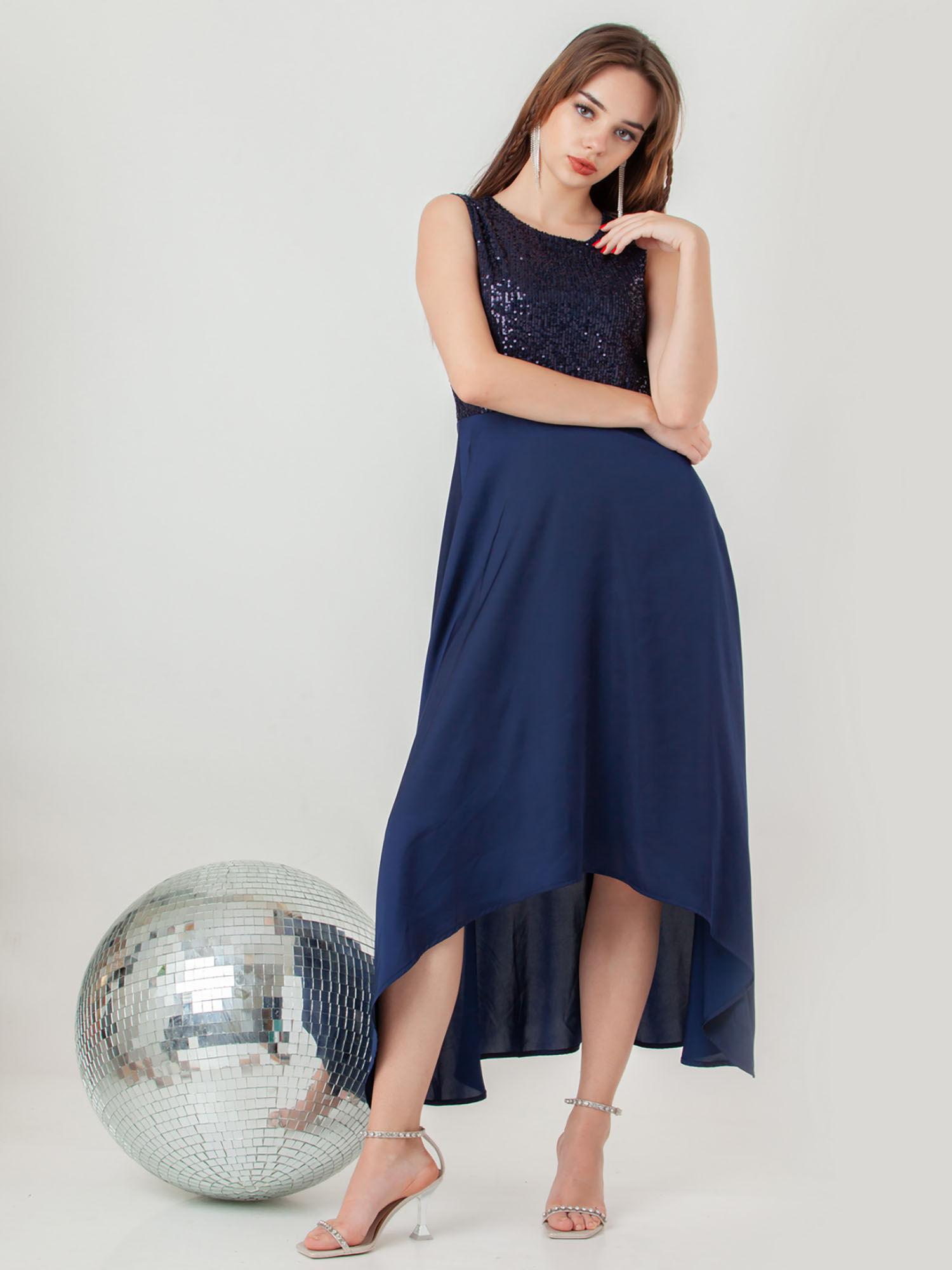 womens navy blue embellished/sequined midi dress