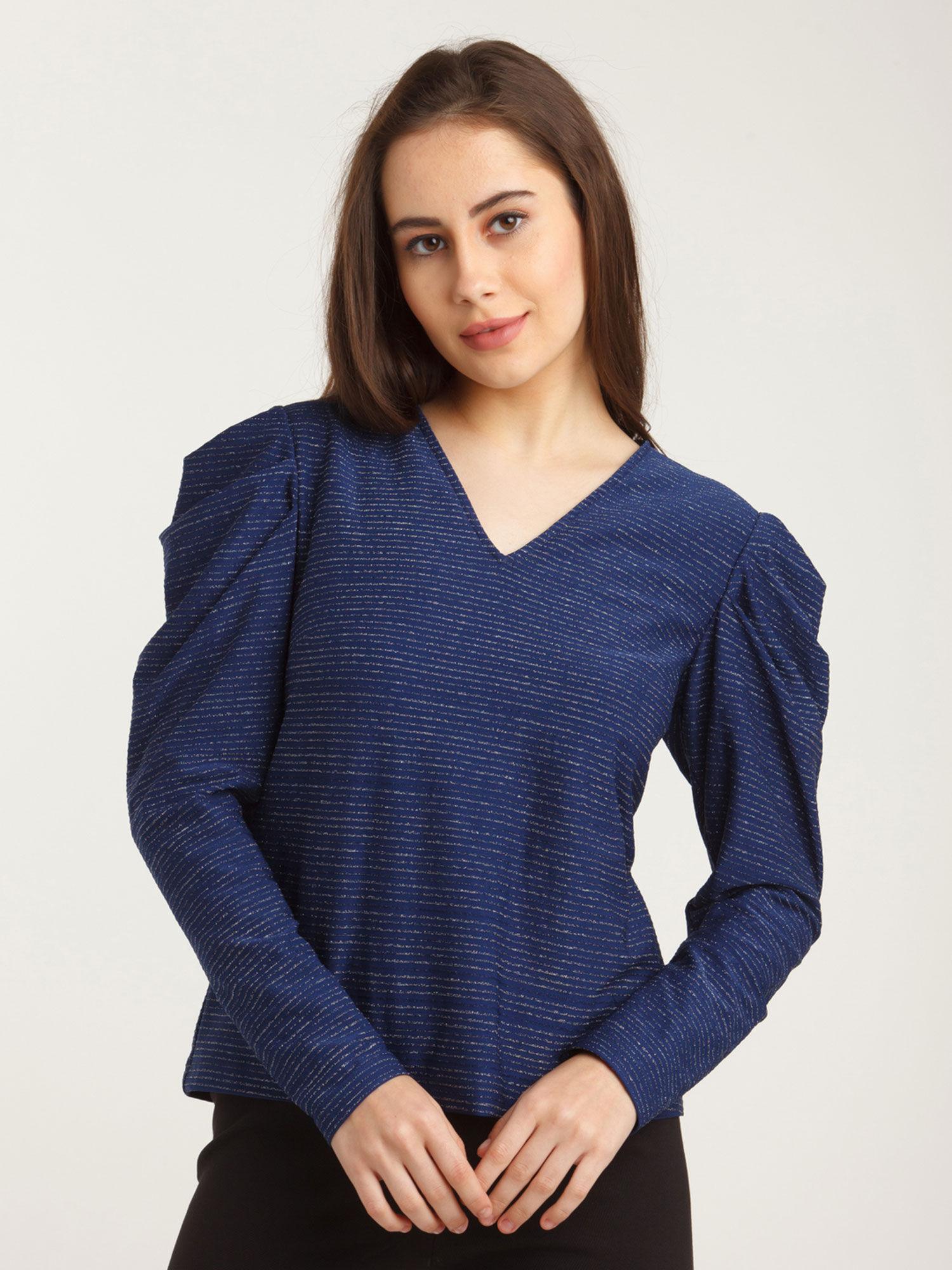 womens navy blue embellished regular top