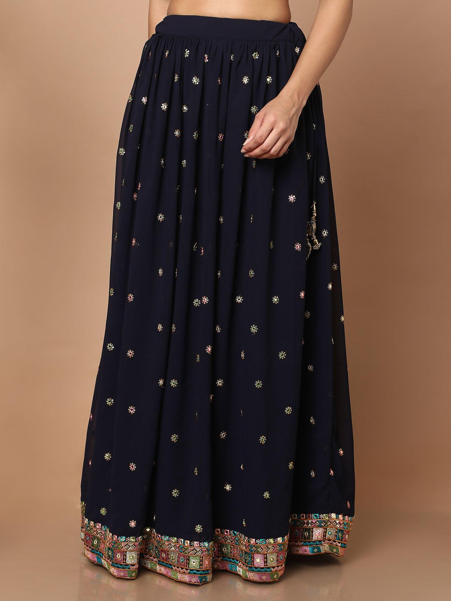 womens navy blue net ethnic skirt
