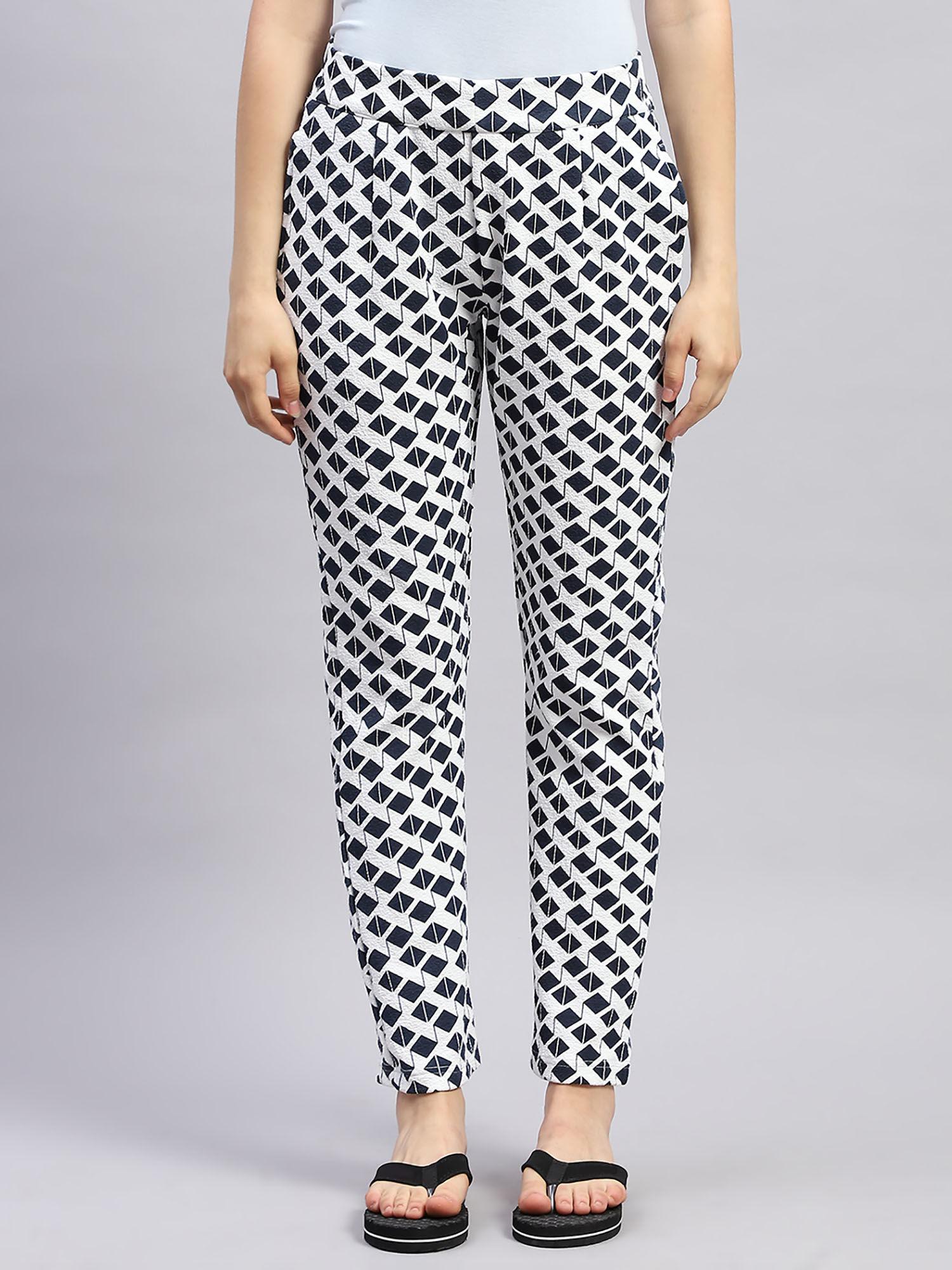 womens navy blue printed regular fit lower trousers