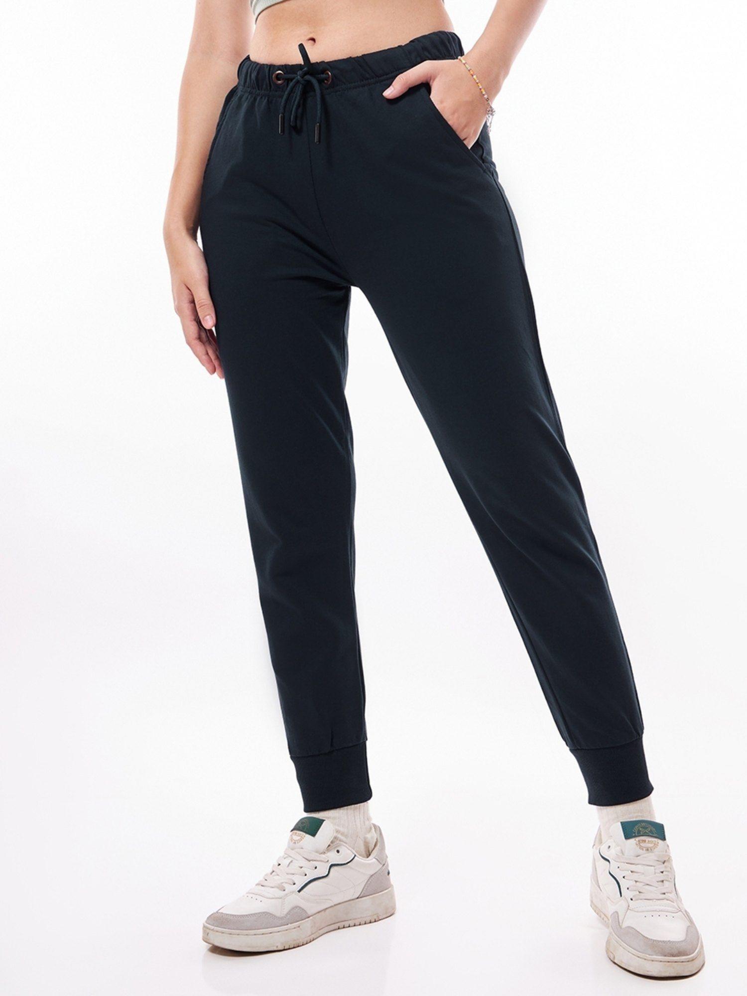 womens navy blue solid joggers