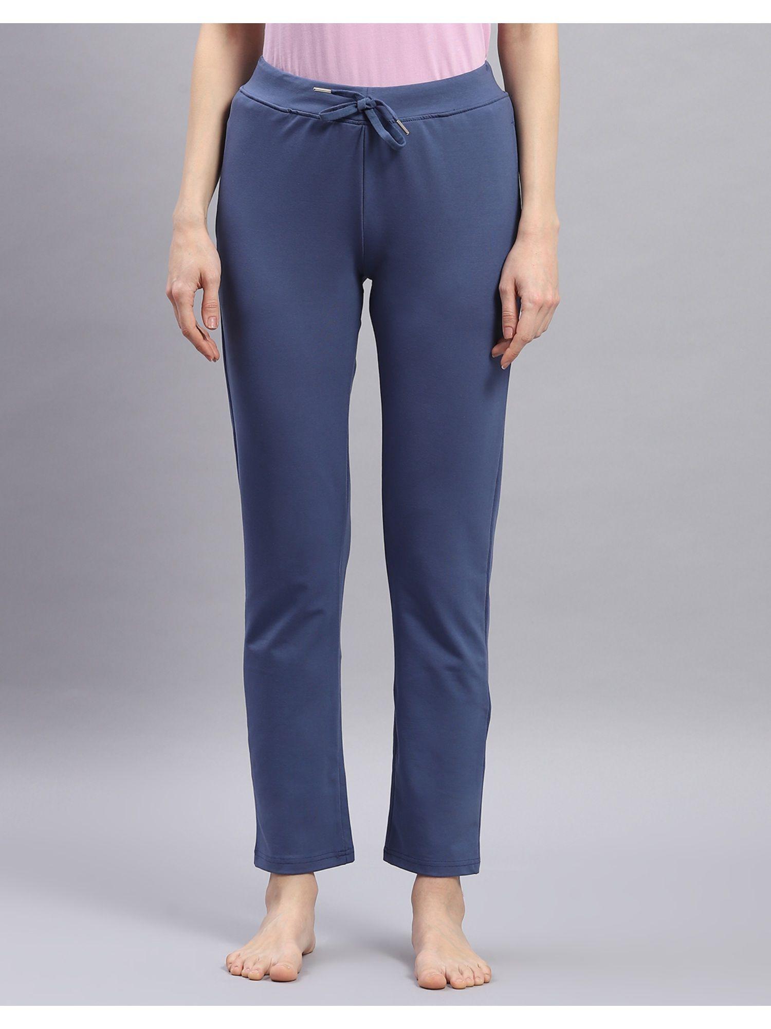 womens navy blue solid regular fit trackpant