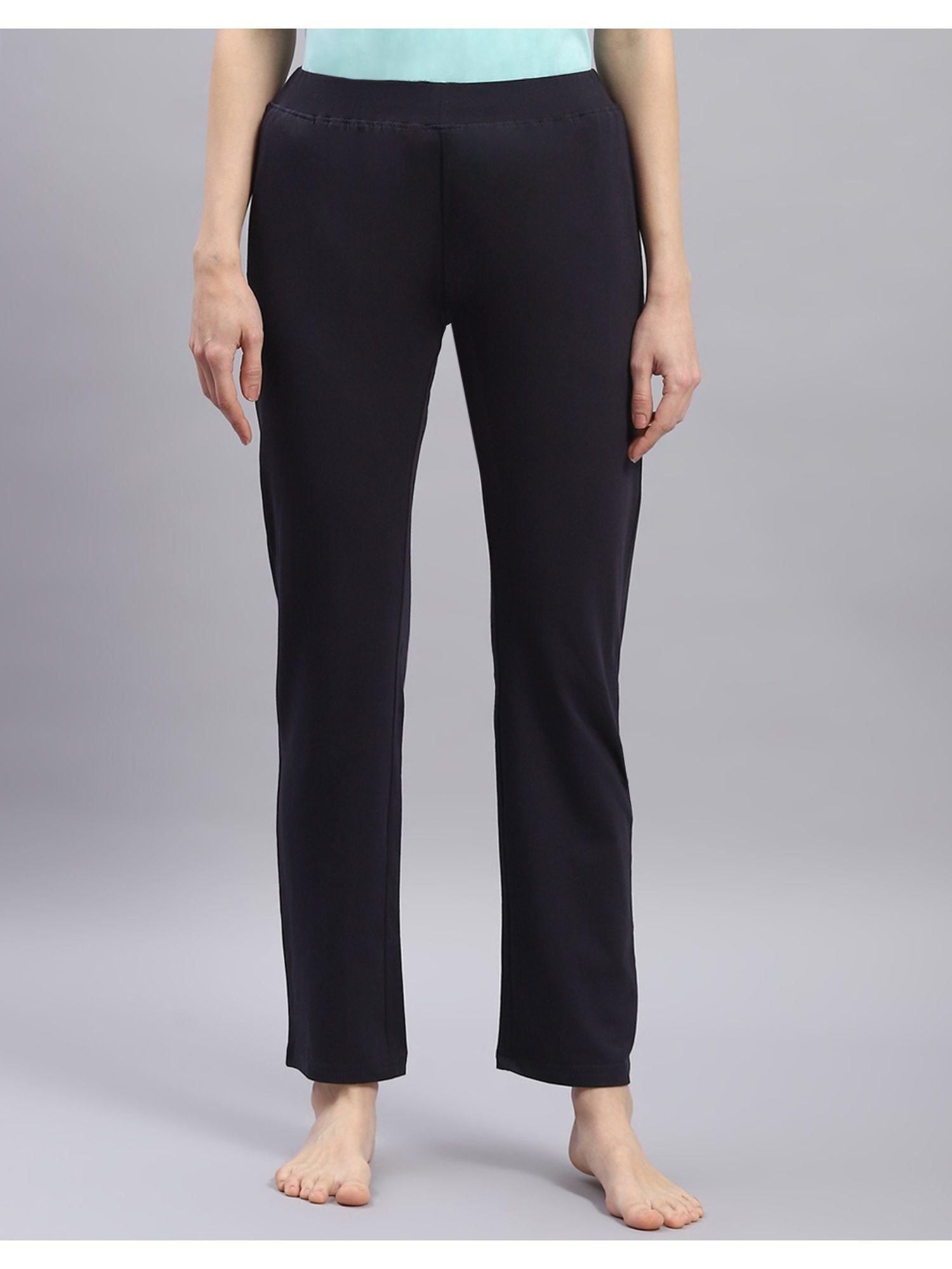 womens navy blue solid regular fit trackpant