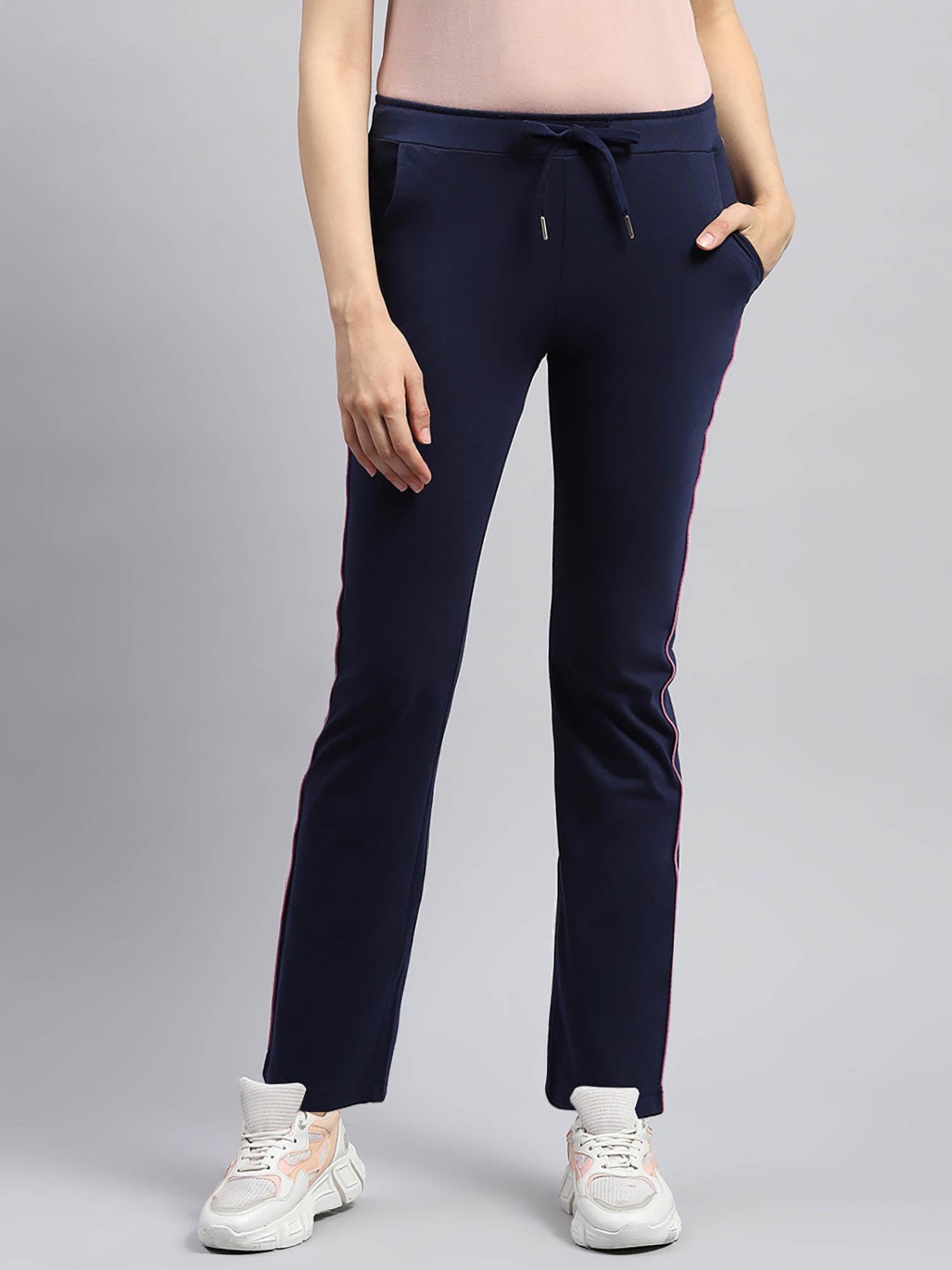 womens navy blue solid regular fit trouser