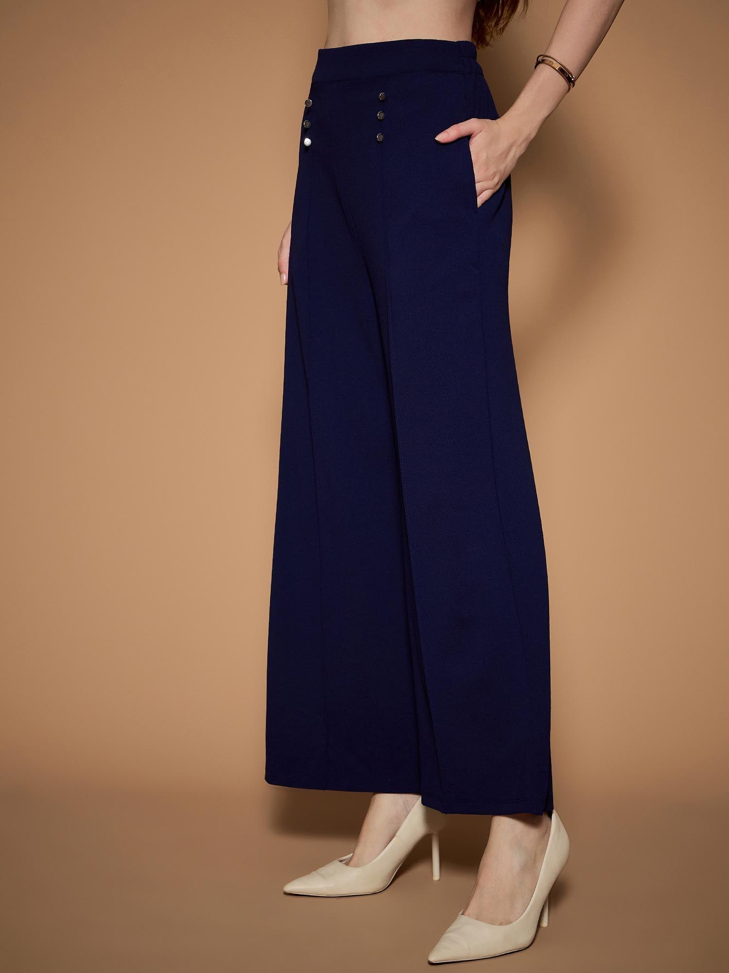 womens navy blue tailored straight trouser