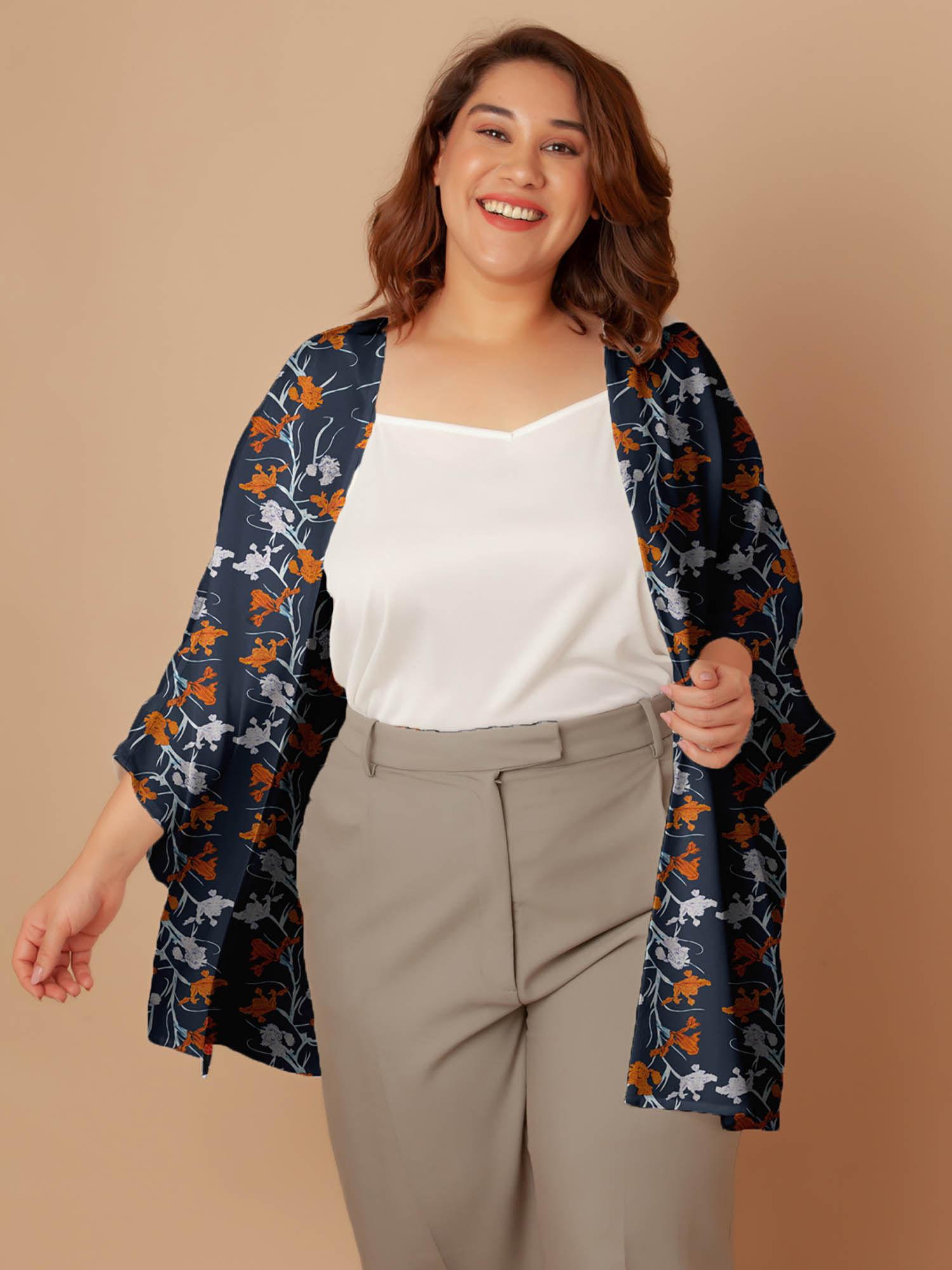 womens navy floral print peplum shrug