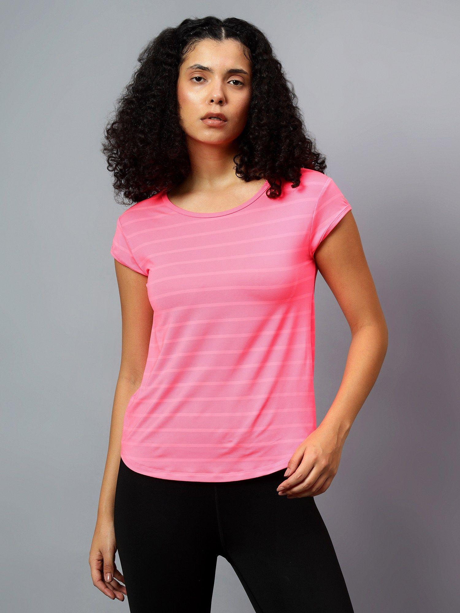 womens neon pink short sleeve active t-shirt