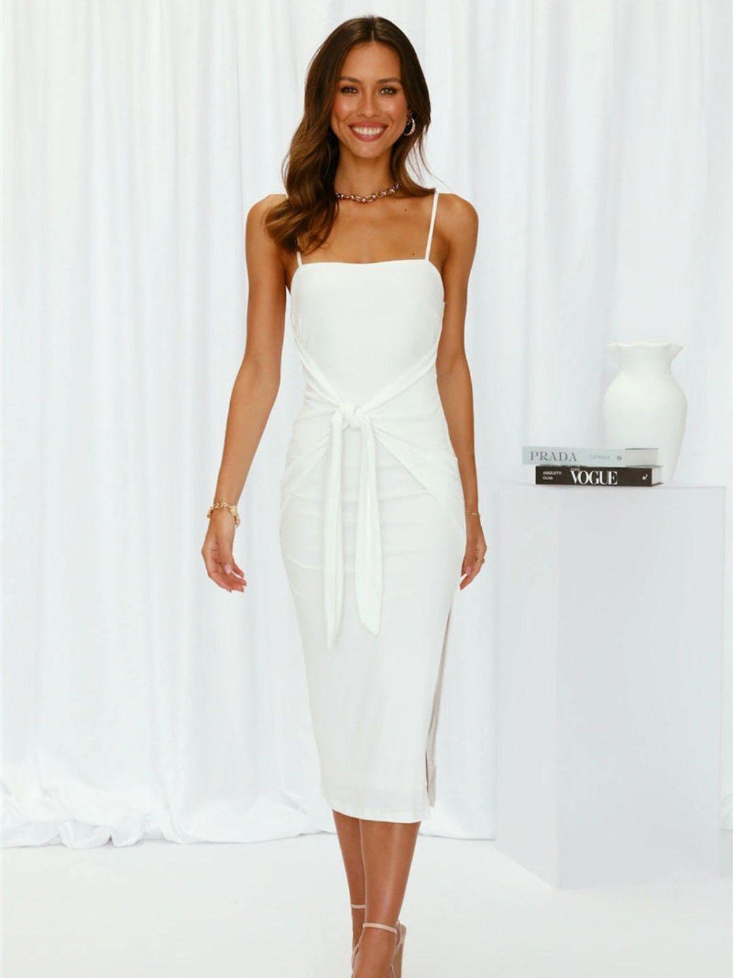 womens new suspender slit fashion casual midi dress white