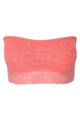 womens non padded non wired lace tube bra - pink