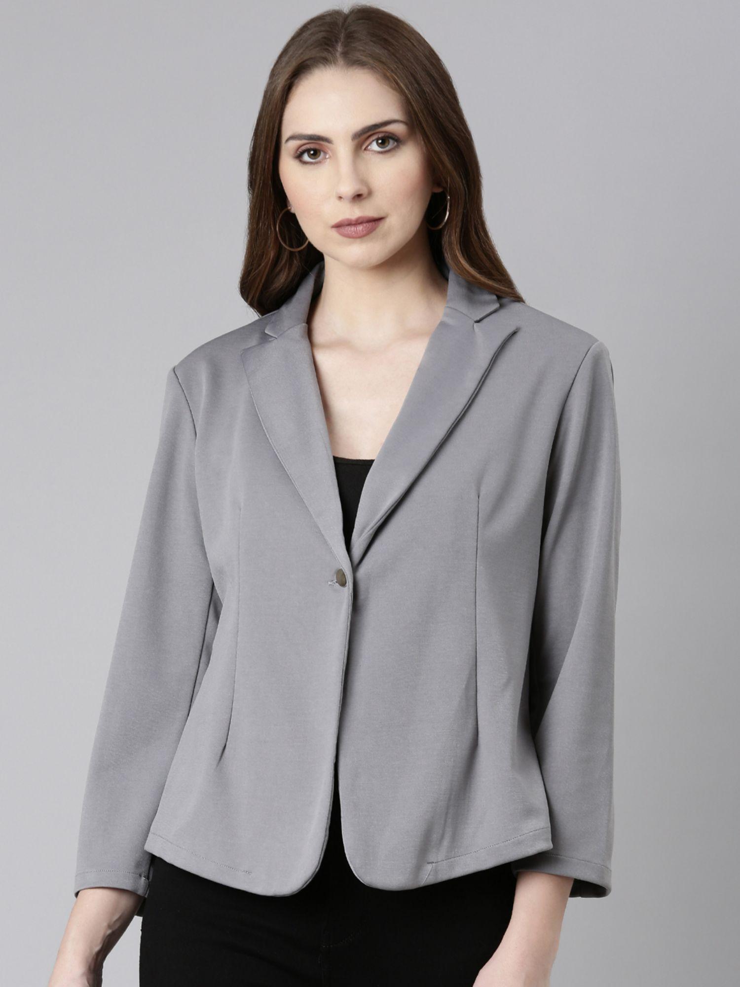 womens notched lapel regular fit grey single-breasted blazer