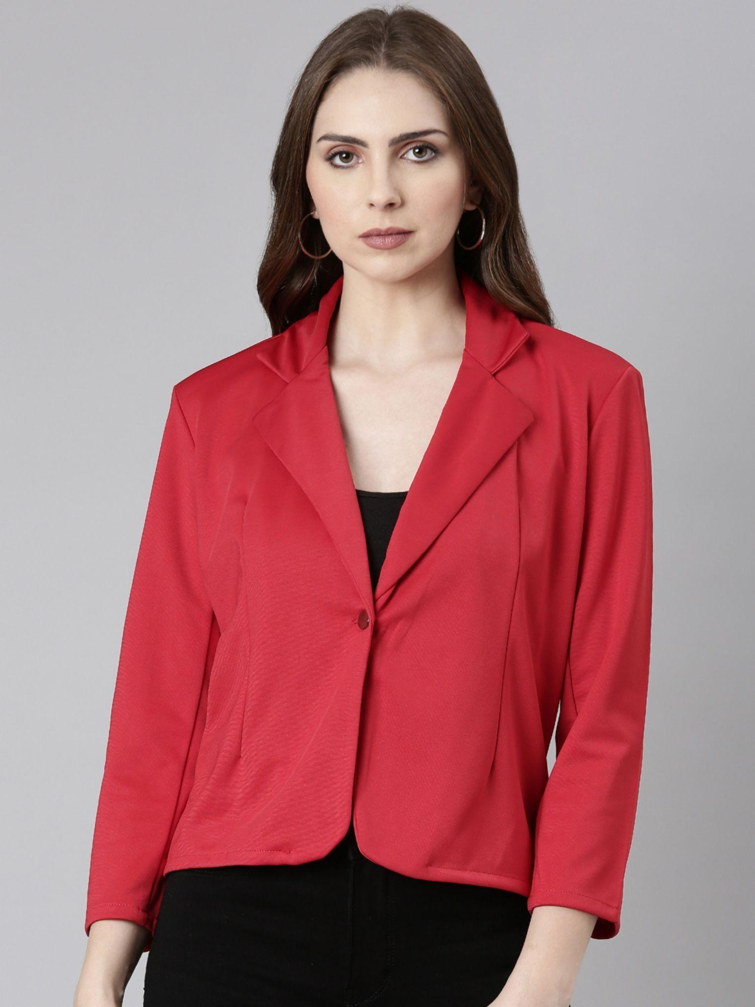 womens notched lapel regular fit red single-breasted blazer