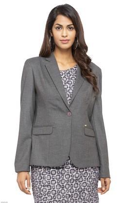 womens notched lapel slub blazer - dark grey