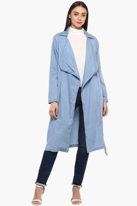 womens notched lapel slub jacket - indigo