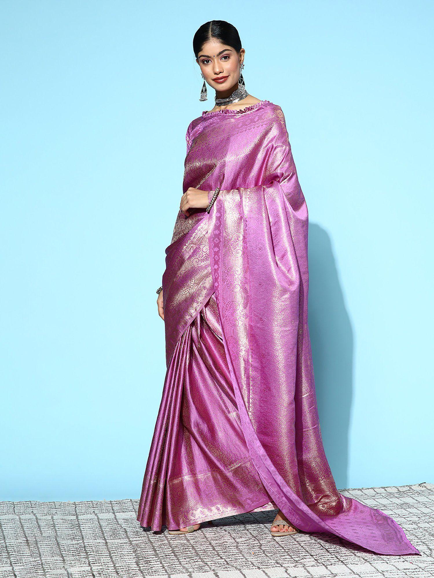 womens nylon purple woven design designer saree with unstitched blouse
