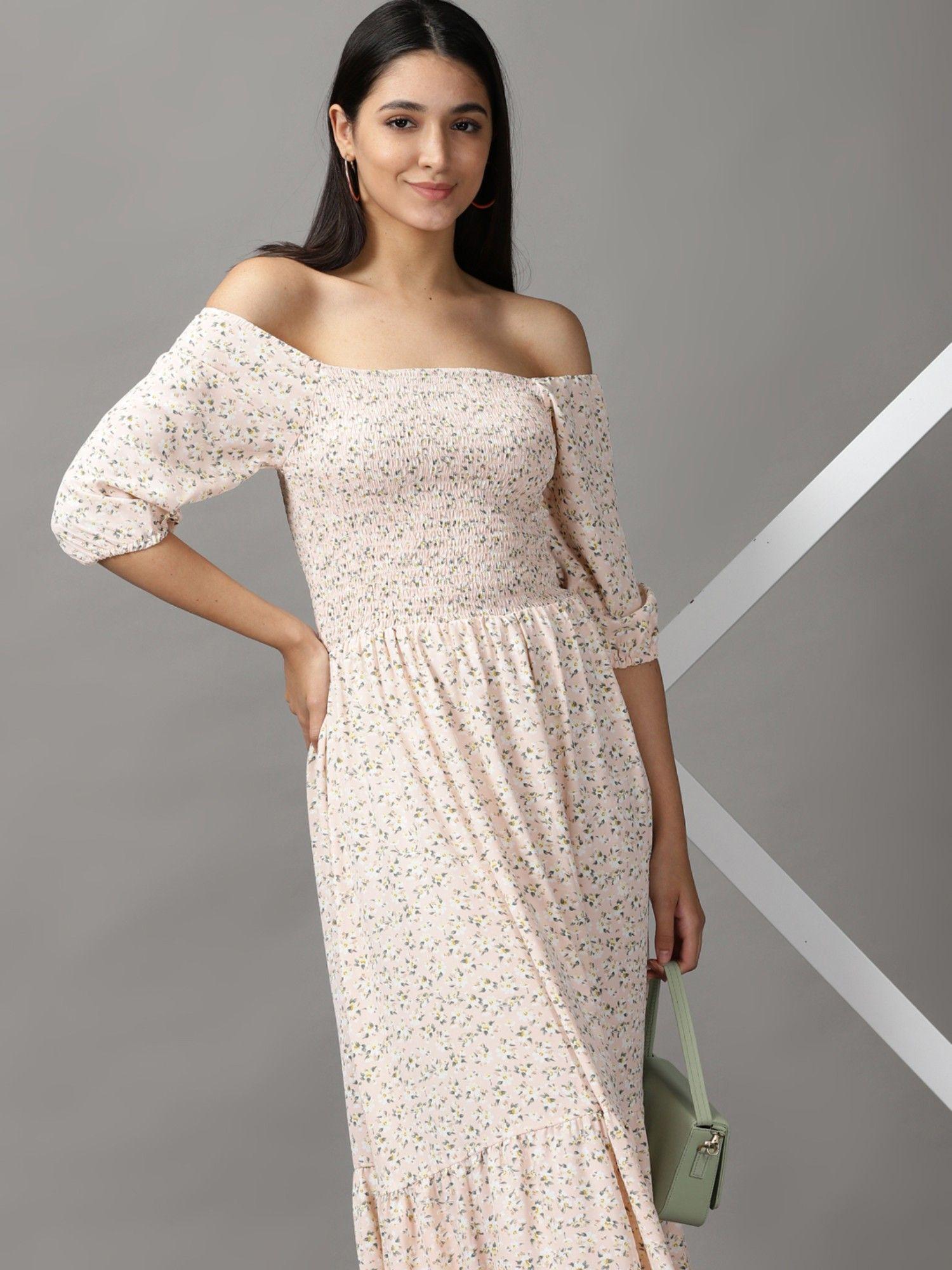 womens off shoulder maxi peach floral dress