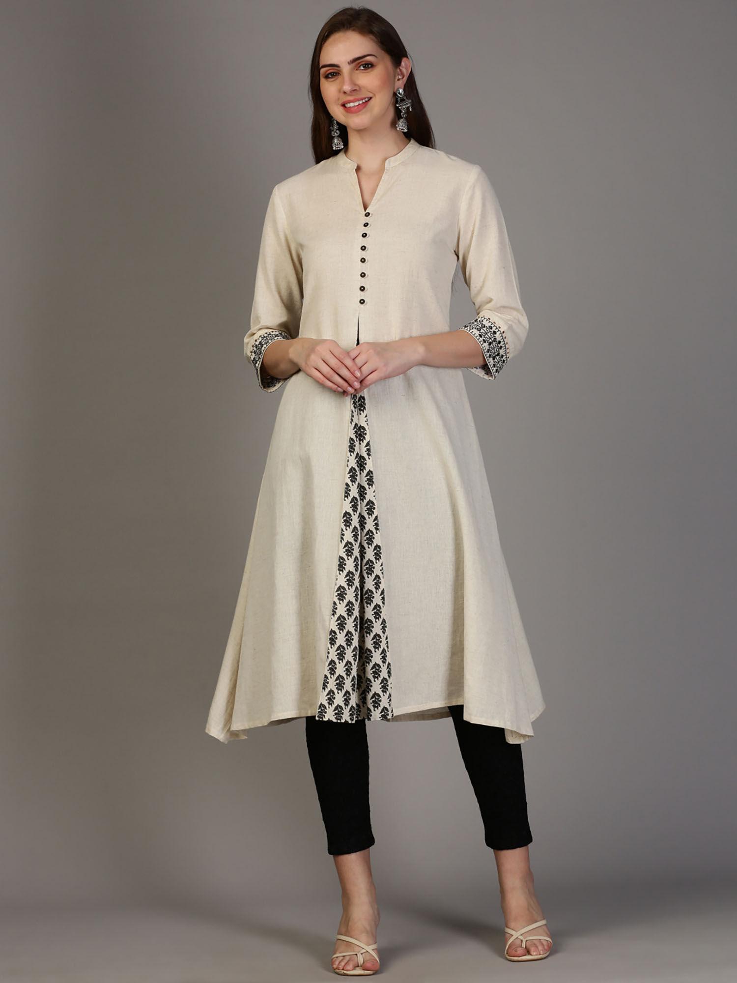 womens off-white cotton printed kurta