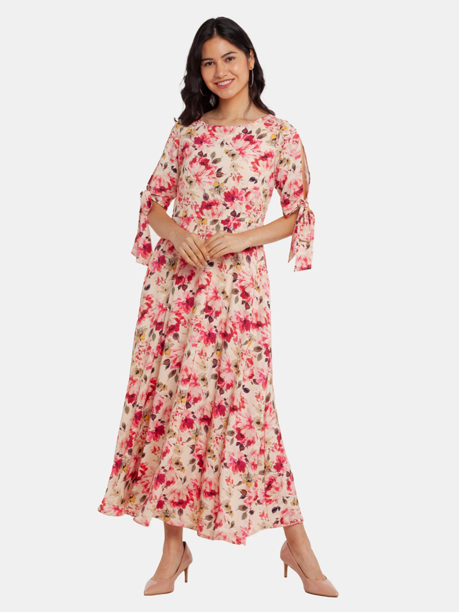 womens off white printed maxi dress