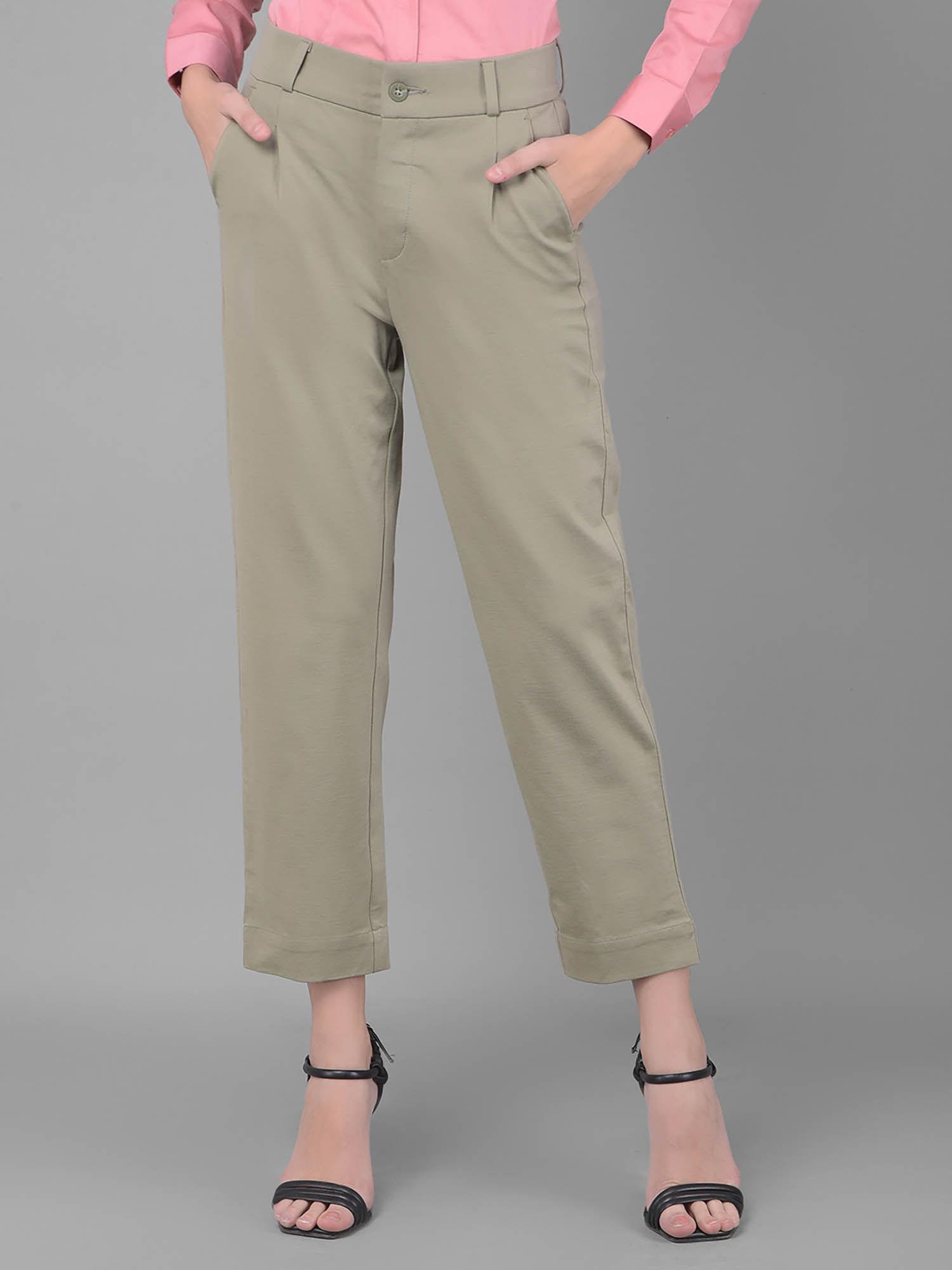 womens olive pleated straight trousers