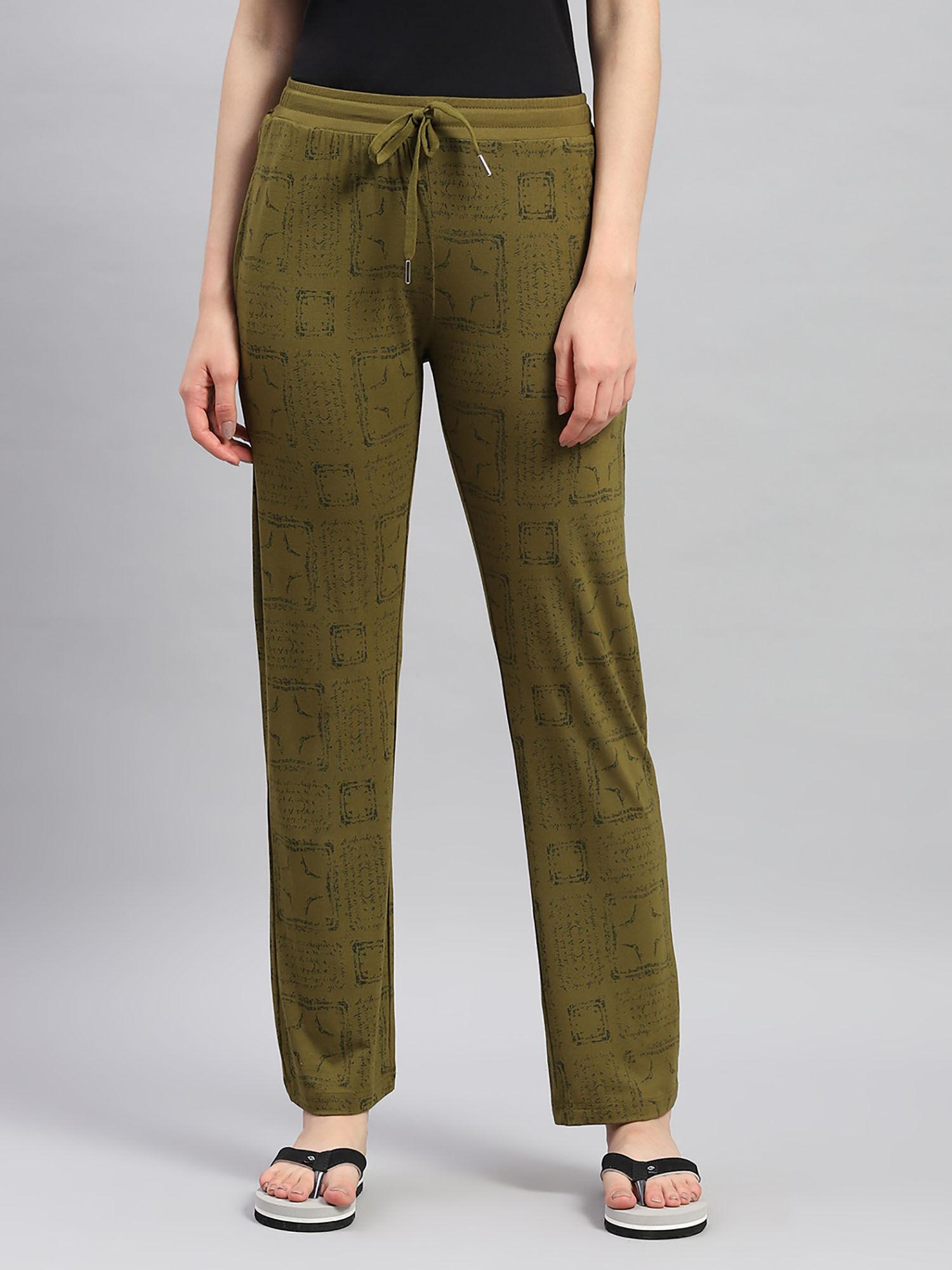 womens olive printed regular fit lower trousers