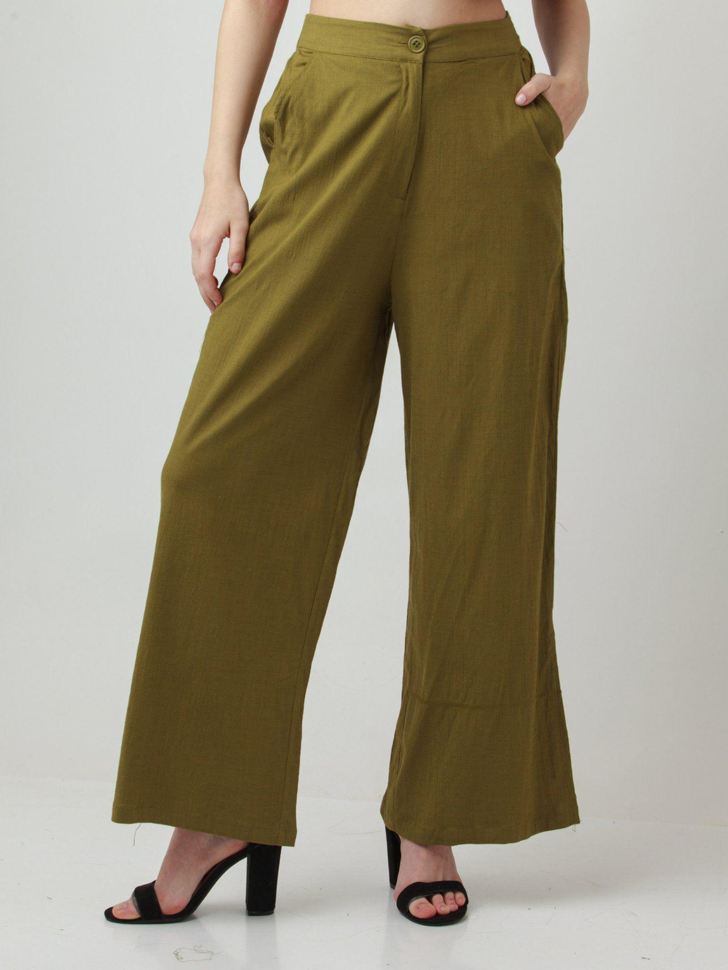 womens olive solid trousers