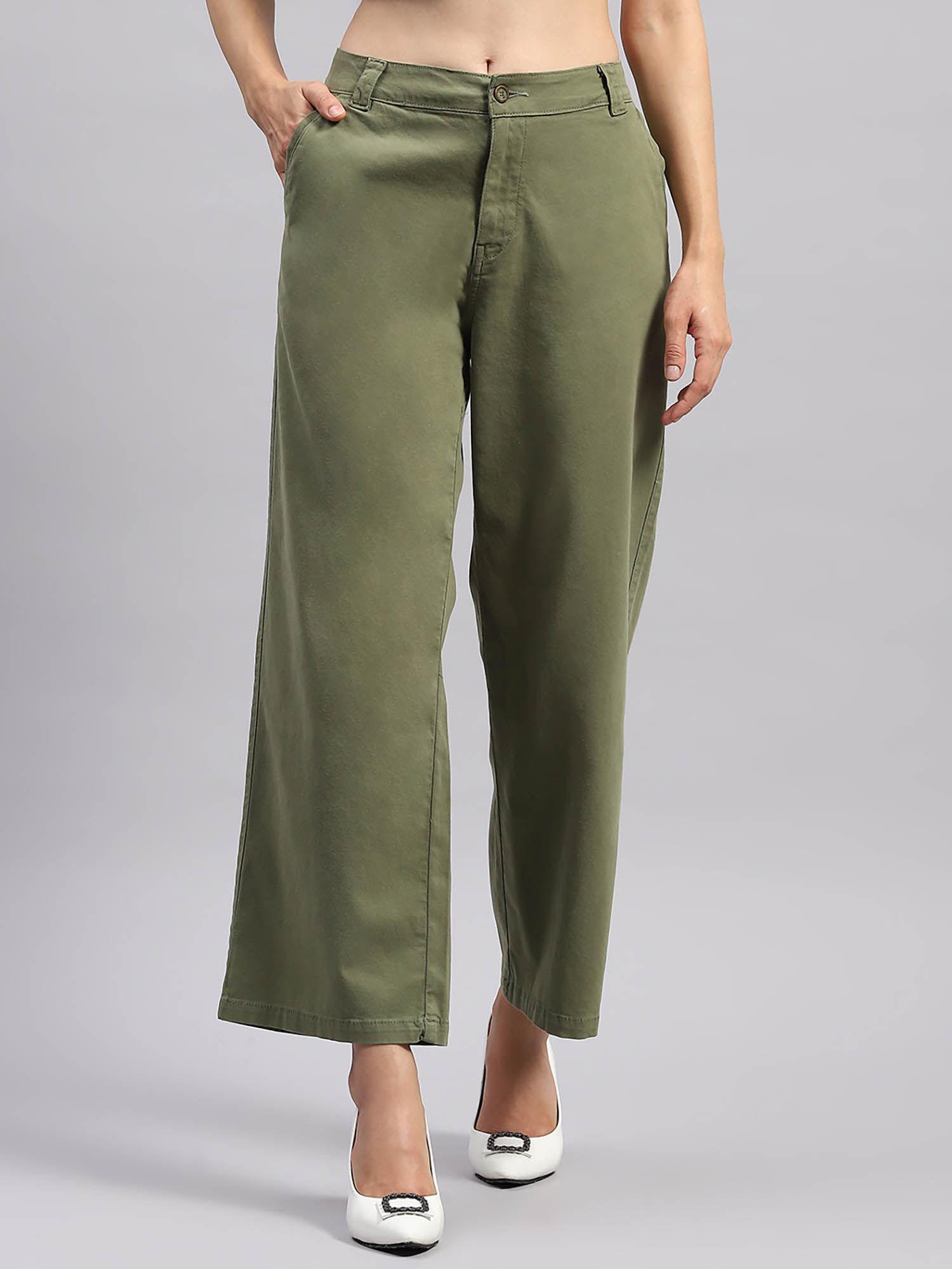 womens olive solid wide leg pant