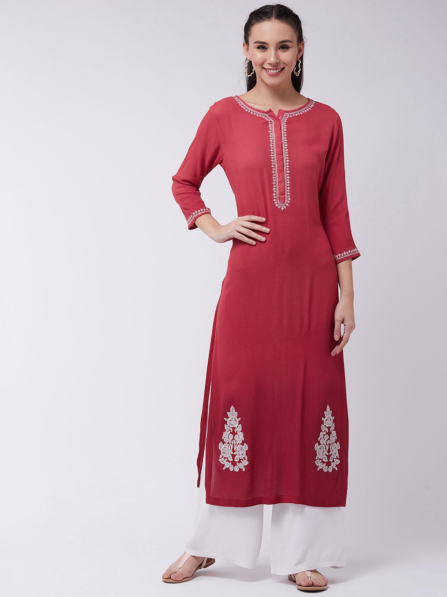 womens ombre embroidered straight fit kurta