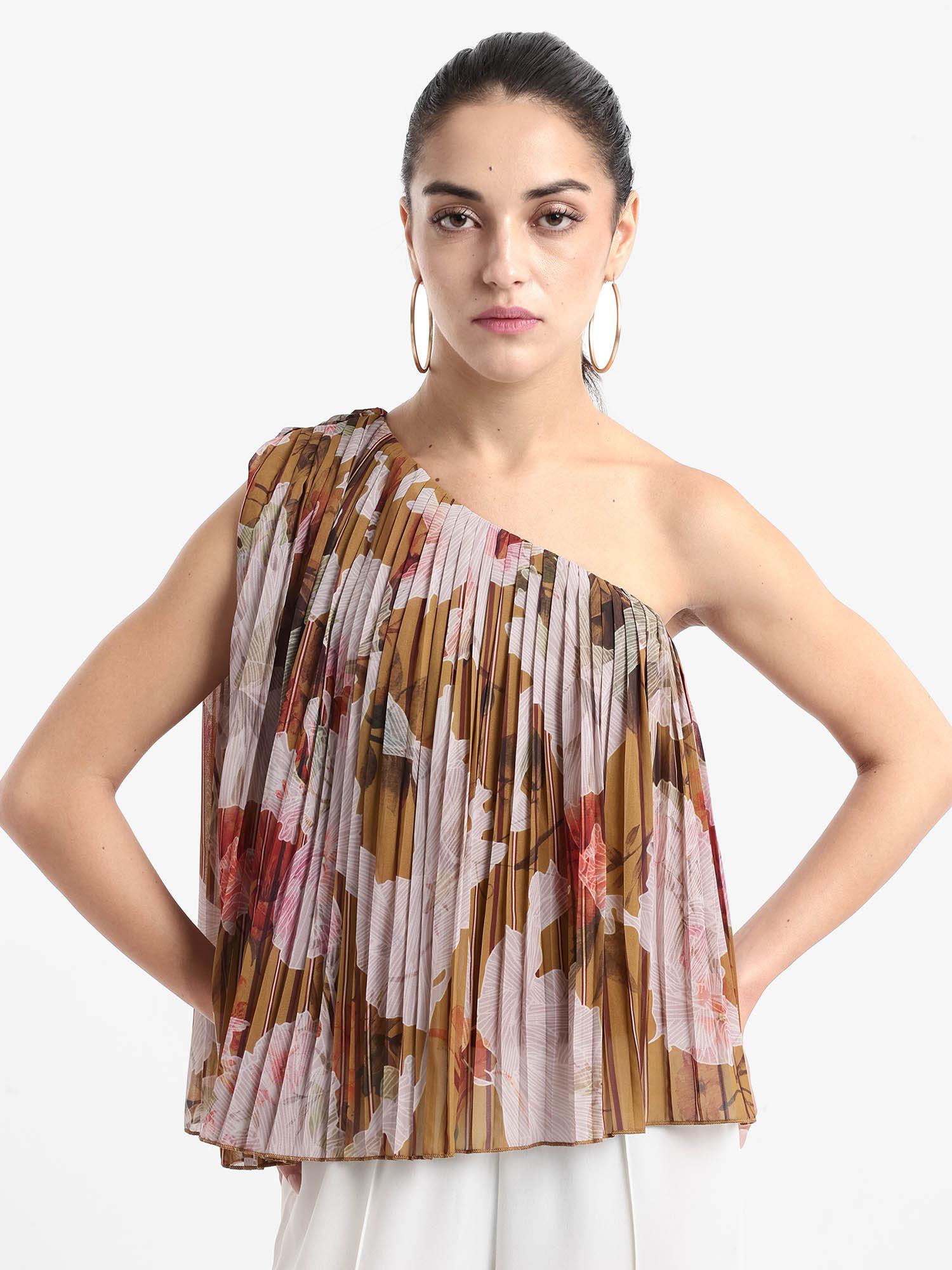 womens one shoulder print top