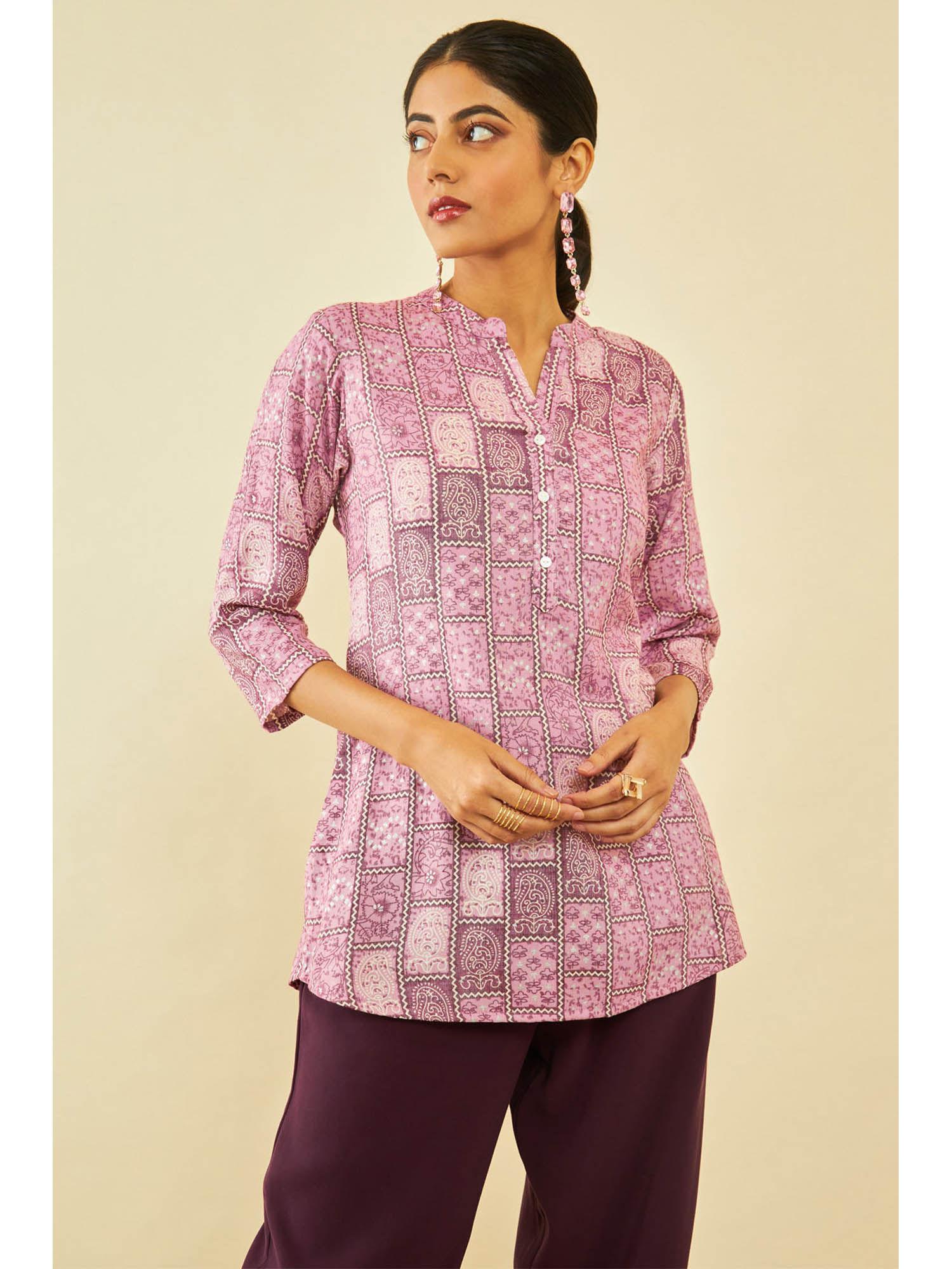 womens onion pink rayon paisley print tunic