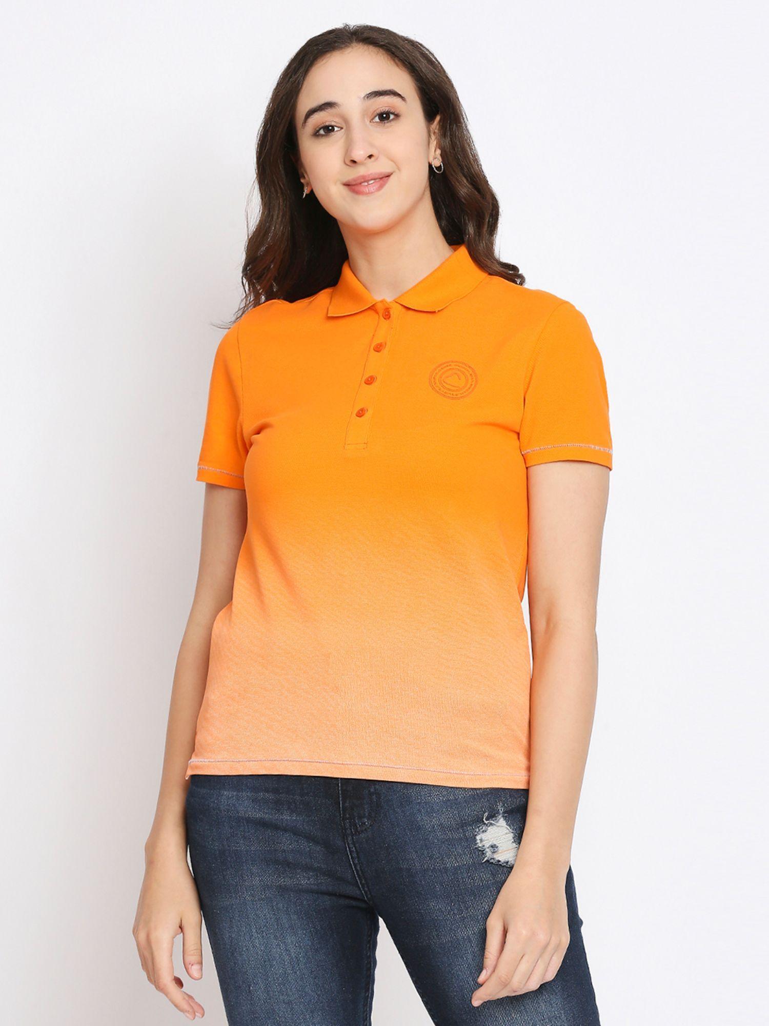 womens orange ombre collar neck polo t-shirt