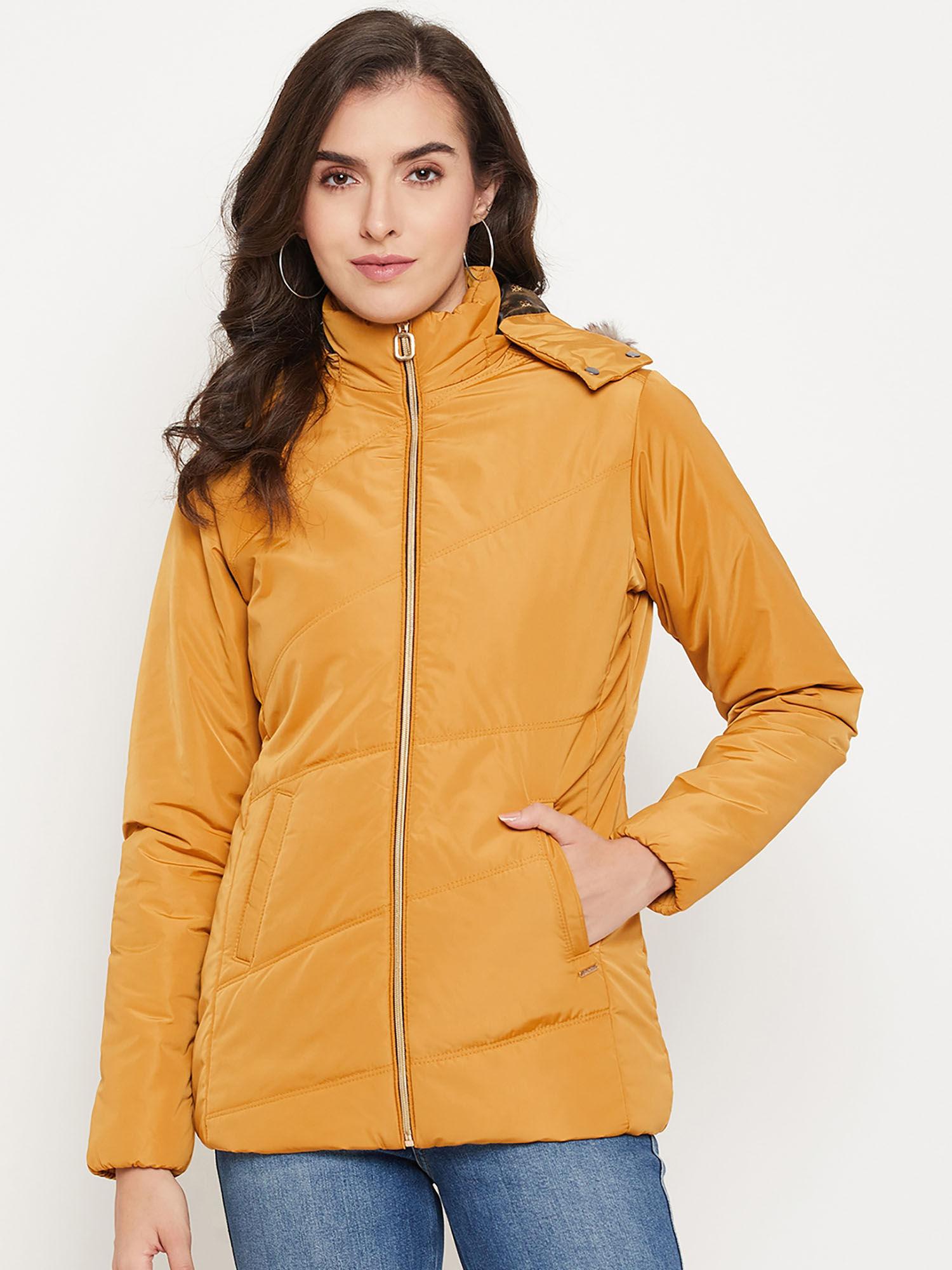 womens orange solid slit pocket jacket