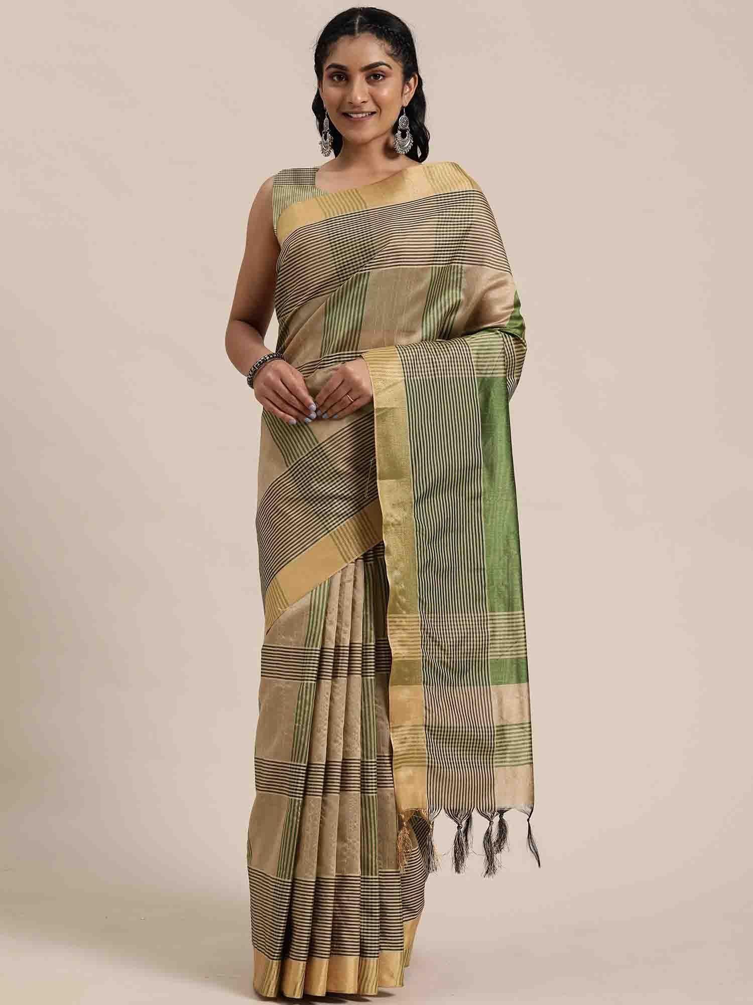 womens parrot green cotton silk woven traditional saree with unstitched blouse