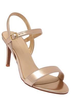 womens party wear buckle closure heels - gold